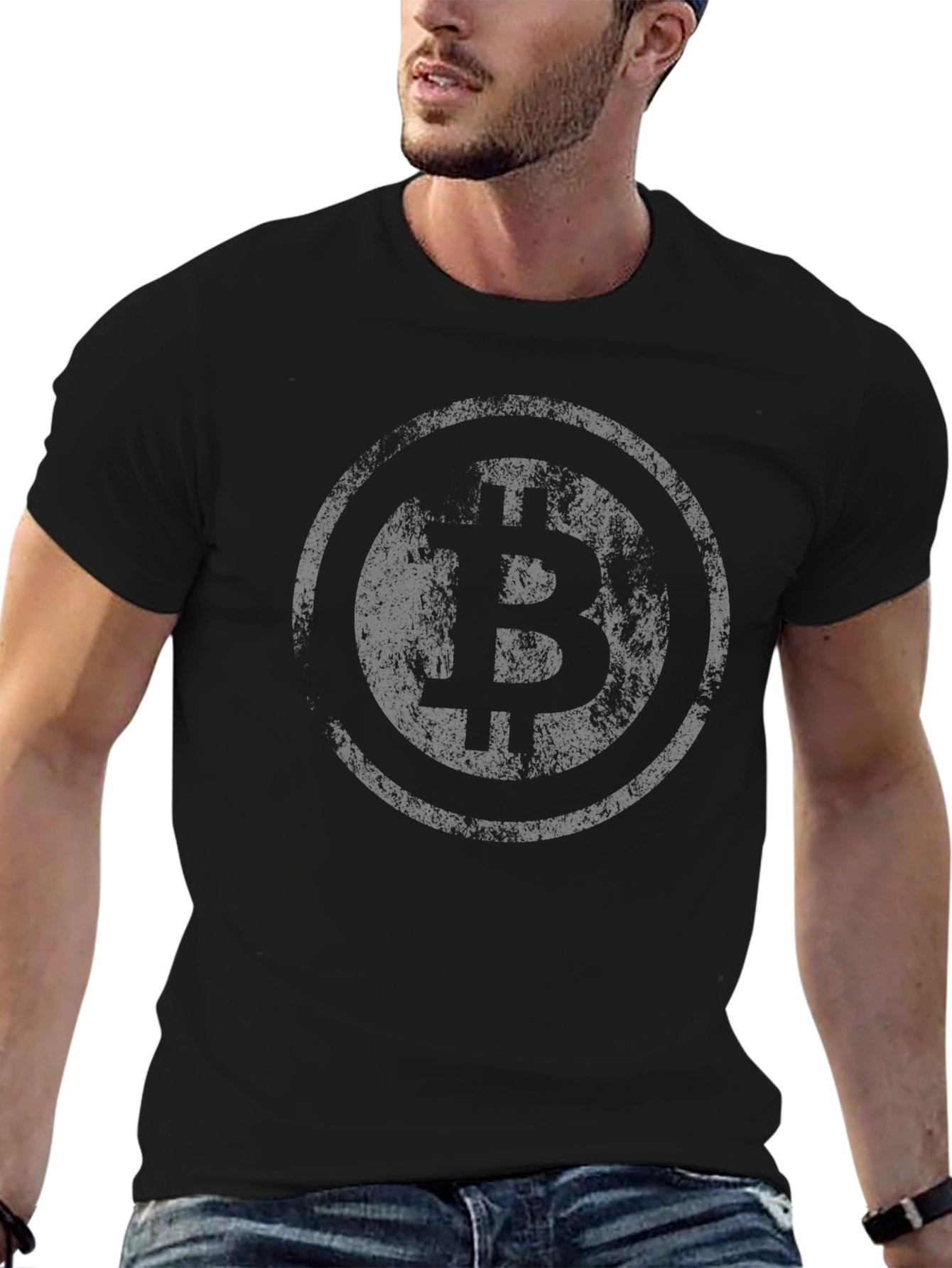 Bitcoin Distressed Logo Black T-Shirt