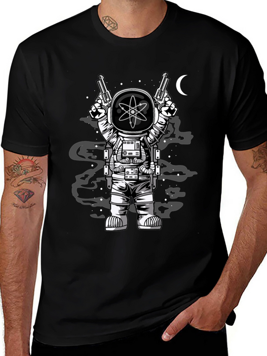 Astronaut with Guns Graphic Tee - Black Cotton T-Shirt