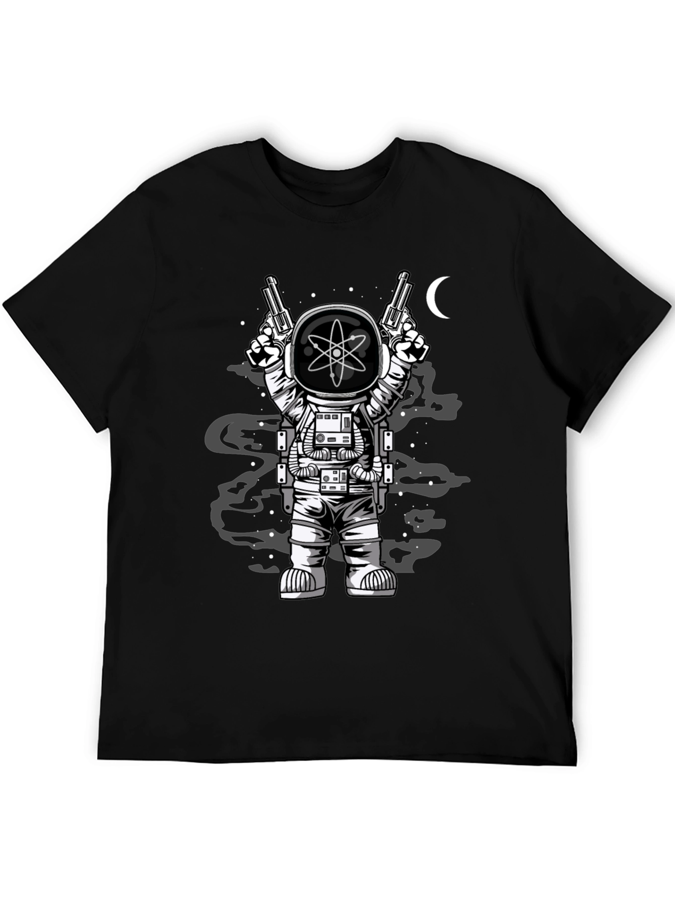 Astronaut with Guns Graphic Tee - Black Cotton T-Shirt