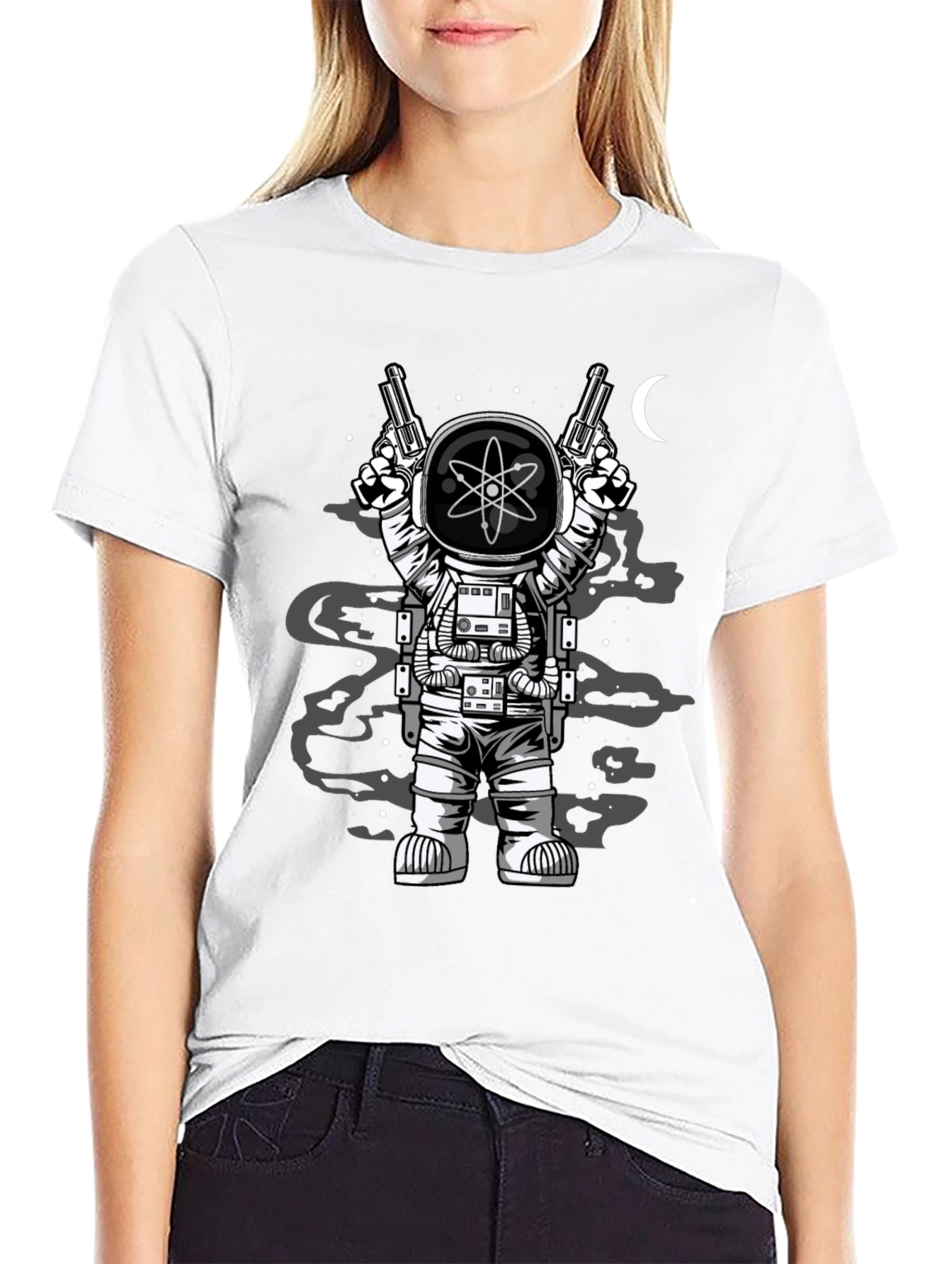 Astronaut with Guns Graphic Tee - Black Cotton T-Shirt