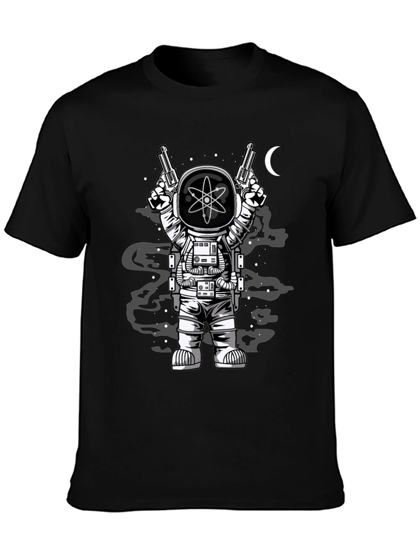Astronaut with Guns Graphic Tee - Black Cotton T-Shirt