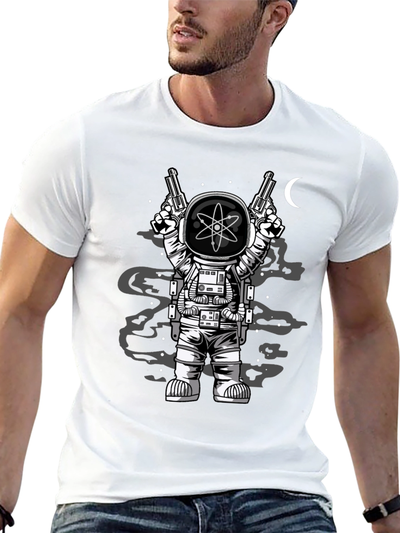 Astronaut with Guns Graphic Tee - Black Cotton T-Shirt