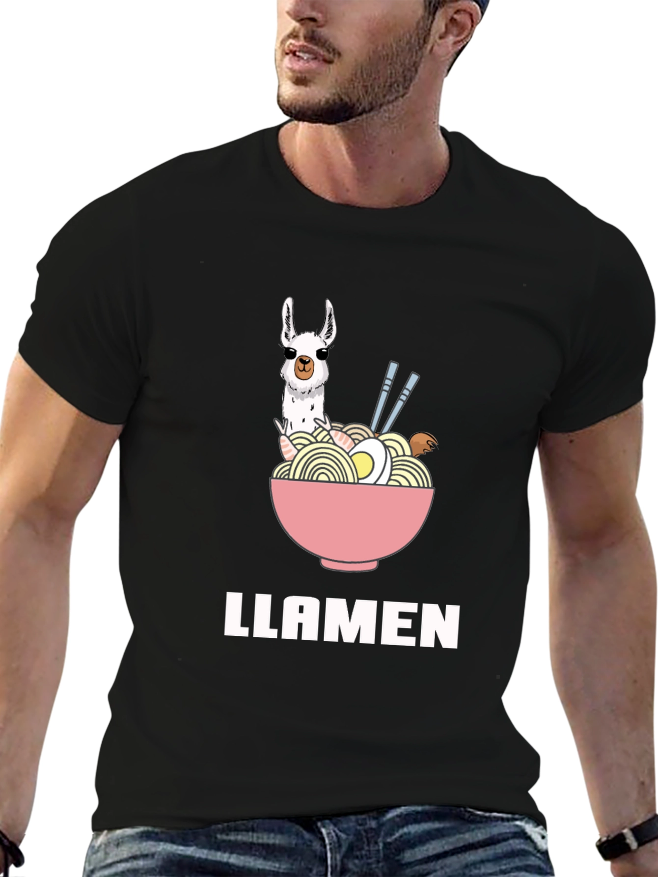 Llamen Ramen Funny T-Shirt - Unisex Black Tee