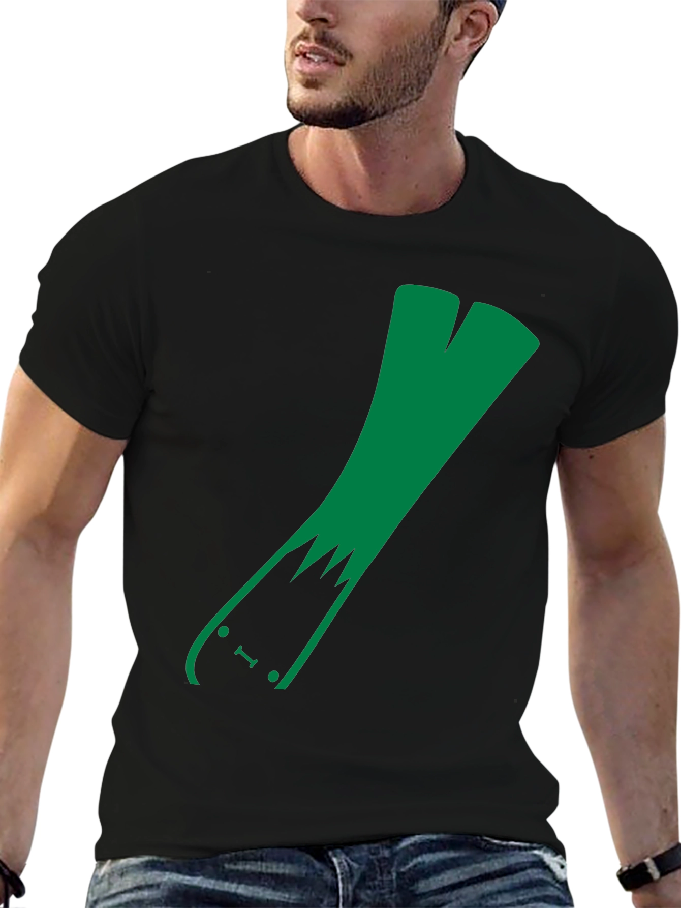 Green Leek Skateboarder Black T-Shirt