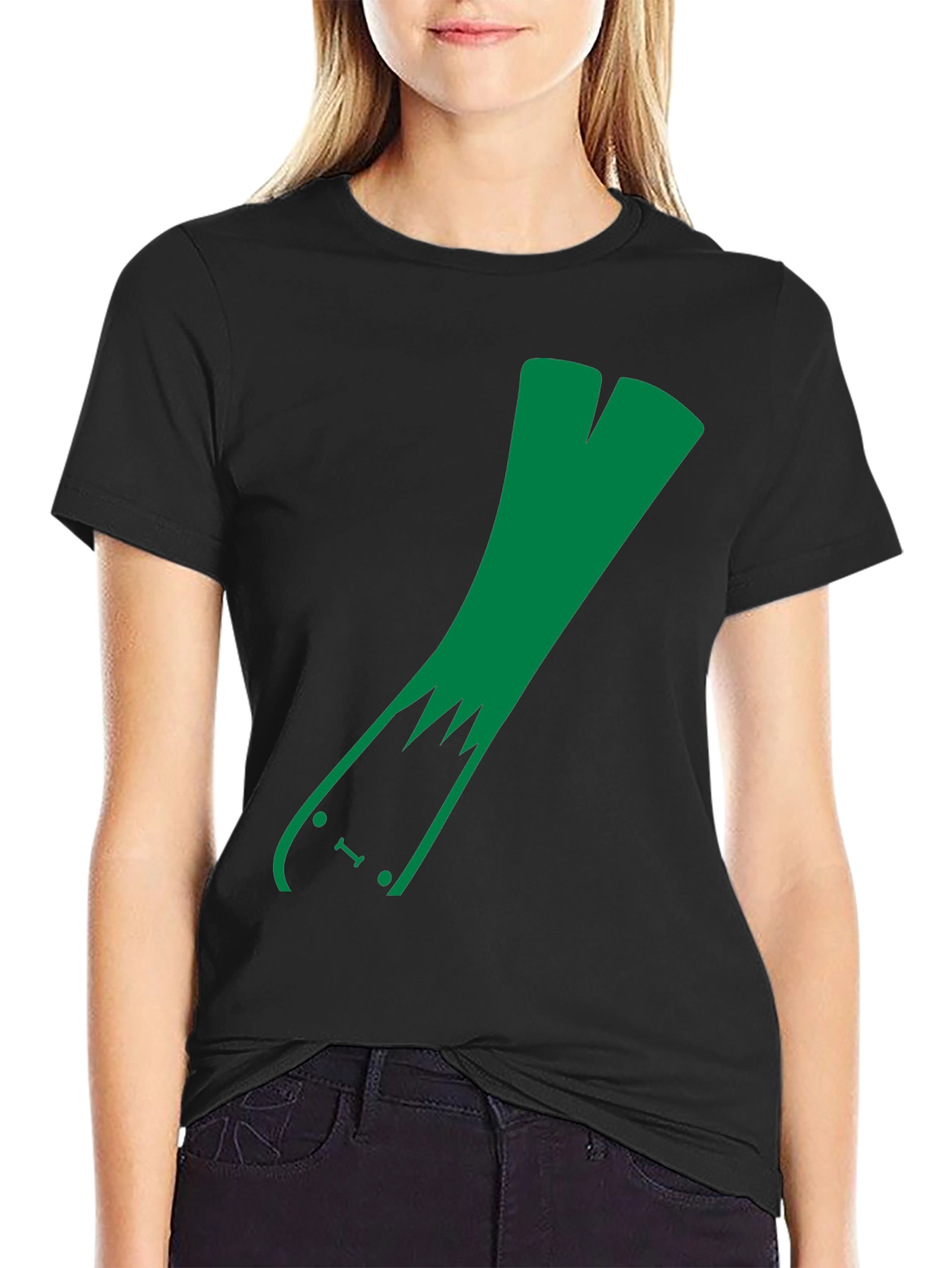 Green Leek Skateboarder Black T-Shirt