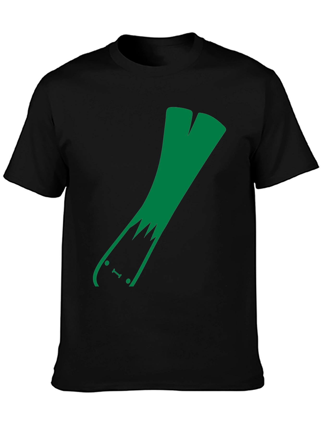 Green Leek Skateboarder Black T-Shirt