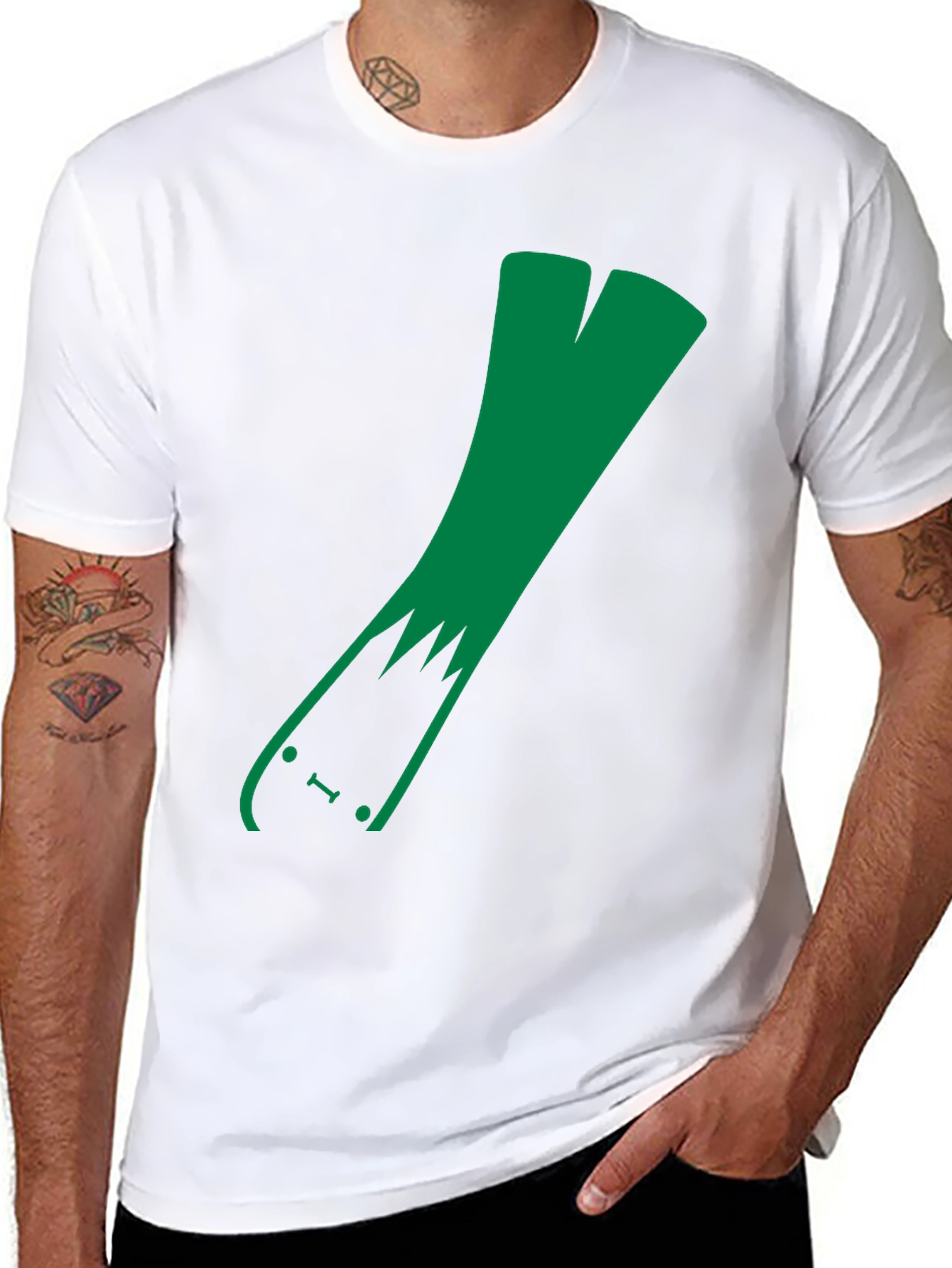 Green Leek Skateboarder Black T-Shirt