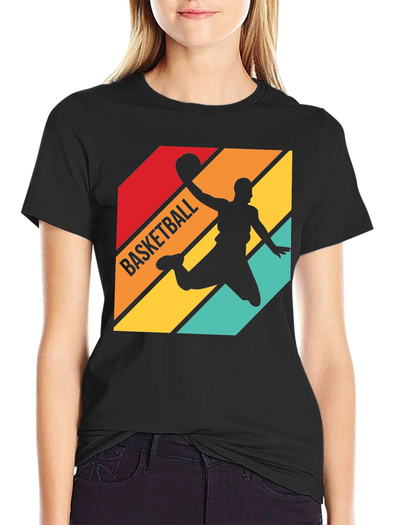 Retro Basketball Silhouette Graphic Tee - Black