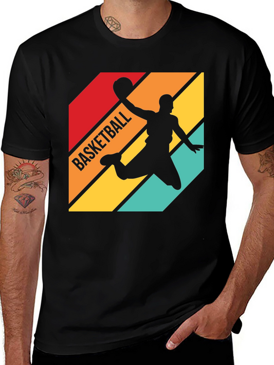 Retro Basketball Silhouette Graphic Tee - Black