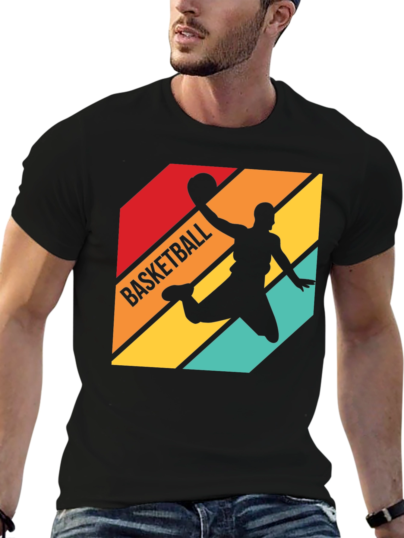 Retro Basketball Silhouette Graphic Tee - Black