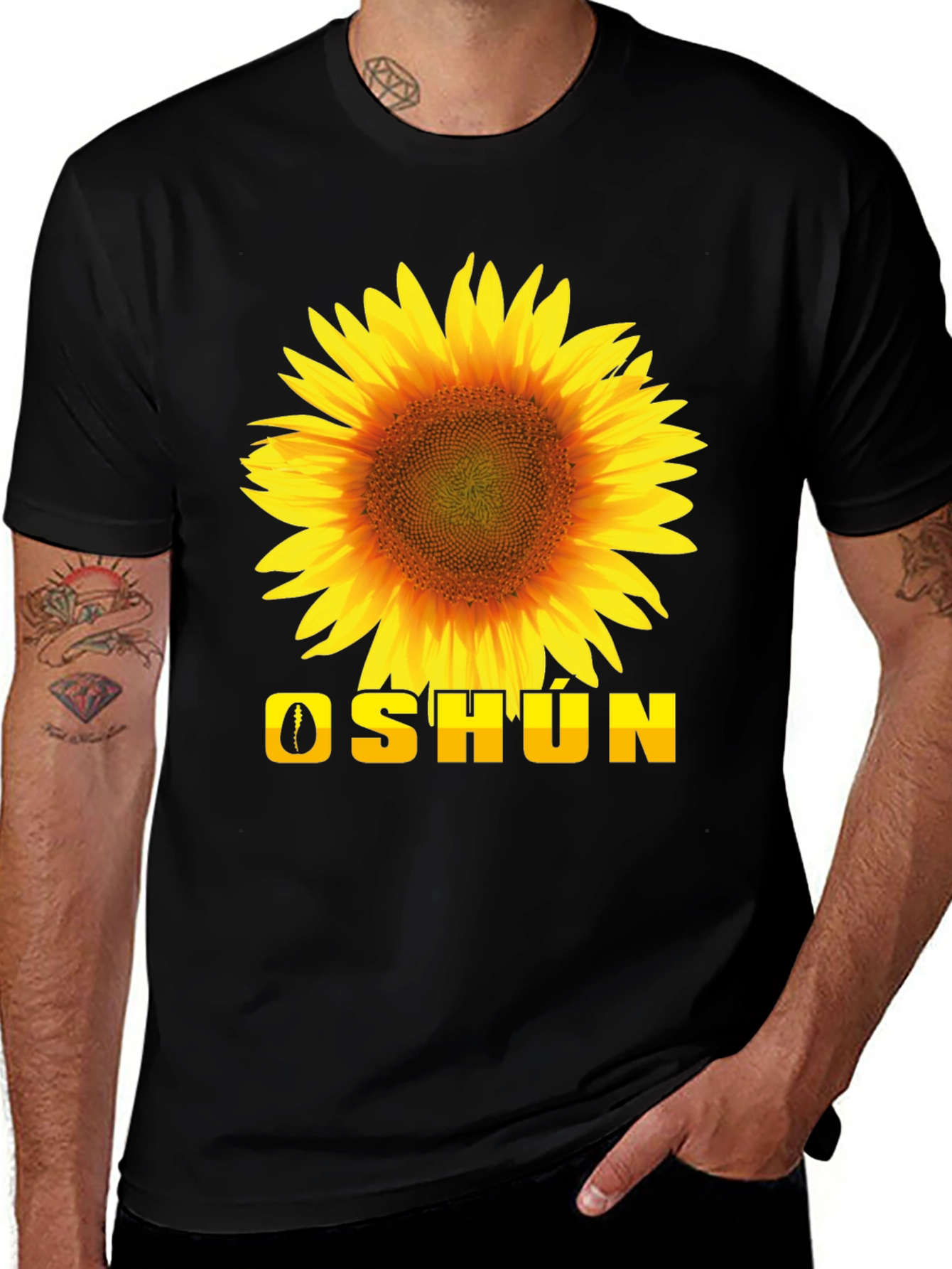 Oshun Sunflower Graphic Tee - Black Cotton T-Shirt