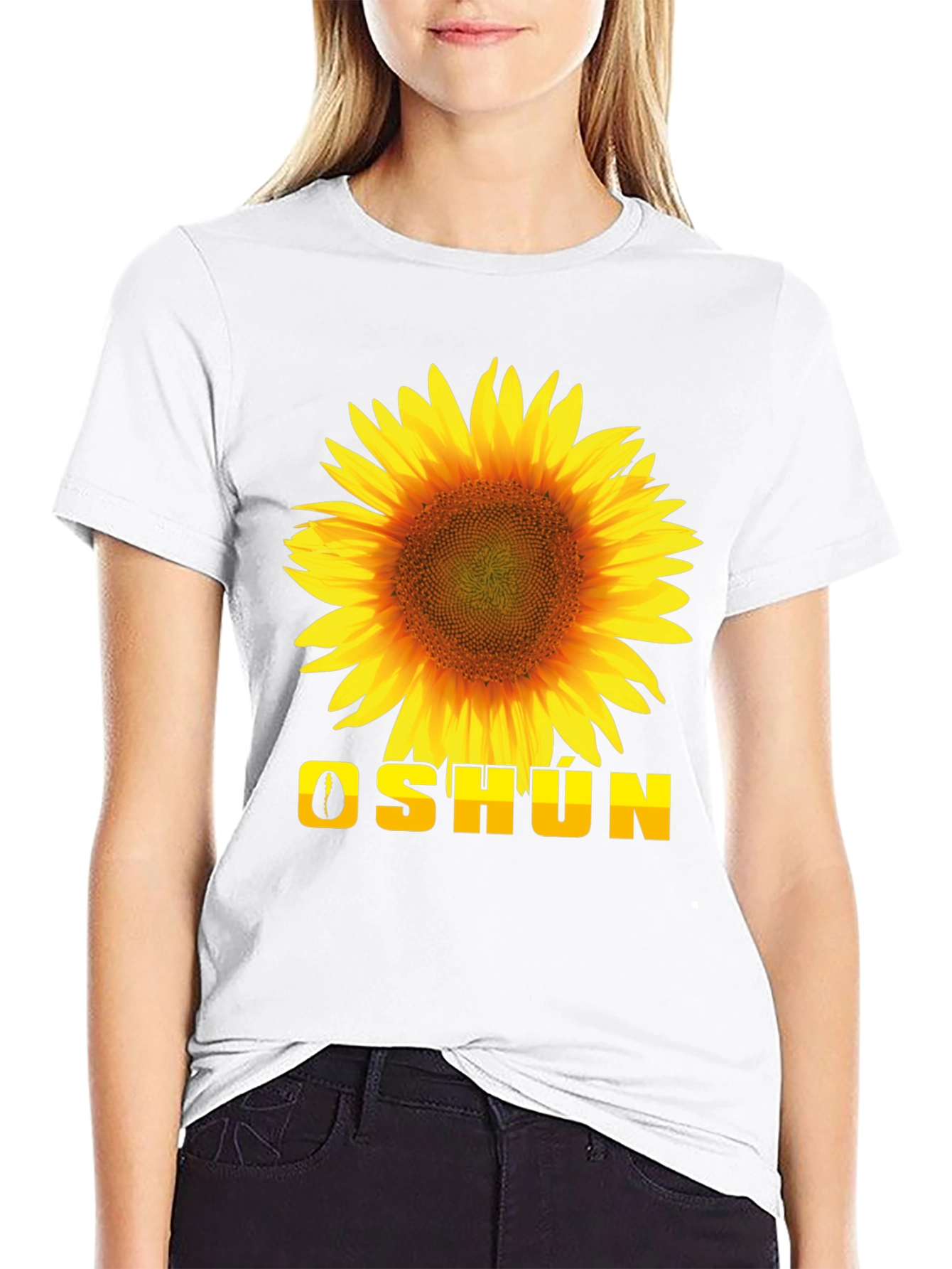 Oshun Sunflower Graphic Tee - Black Cotton T-Shirt