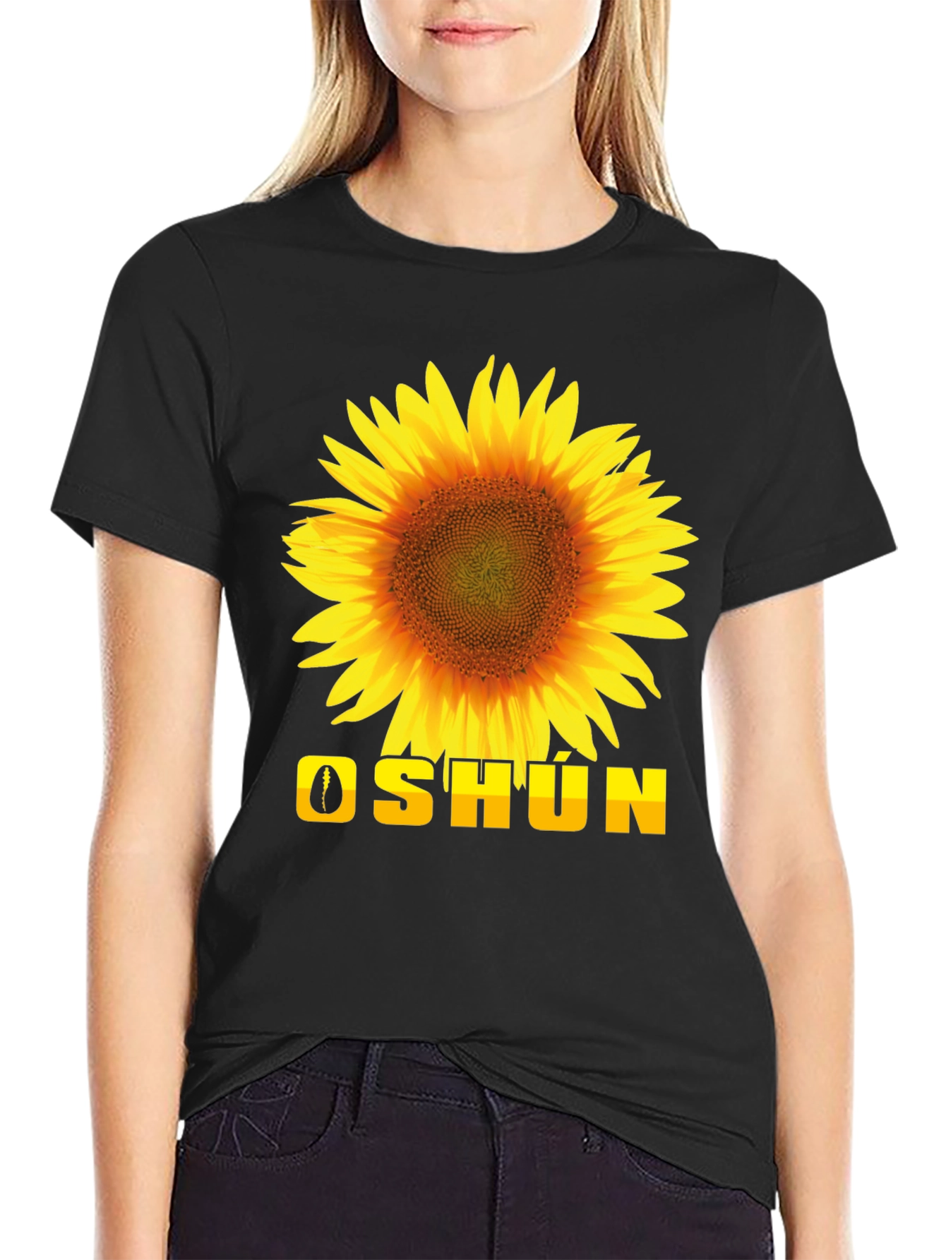 Oshun Sunflower Graphic Tee - Black Cotton T-Shirt