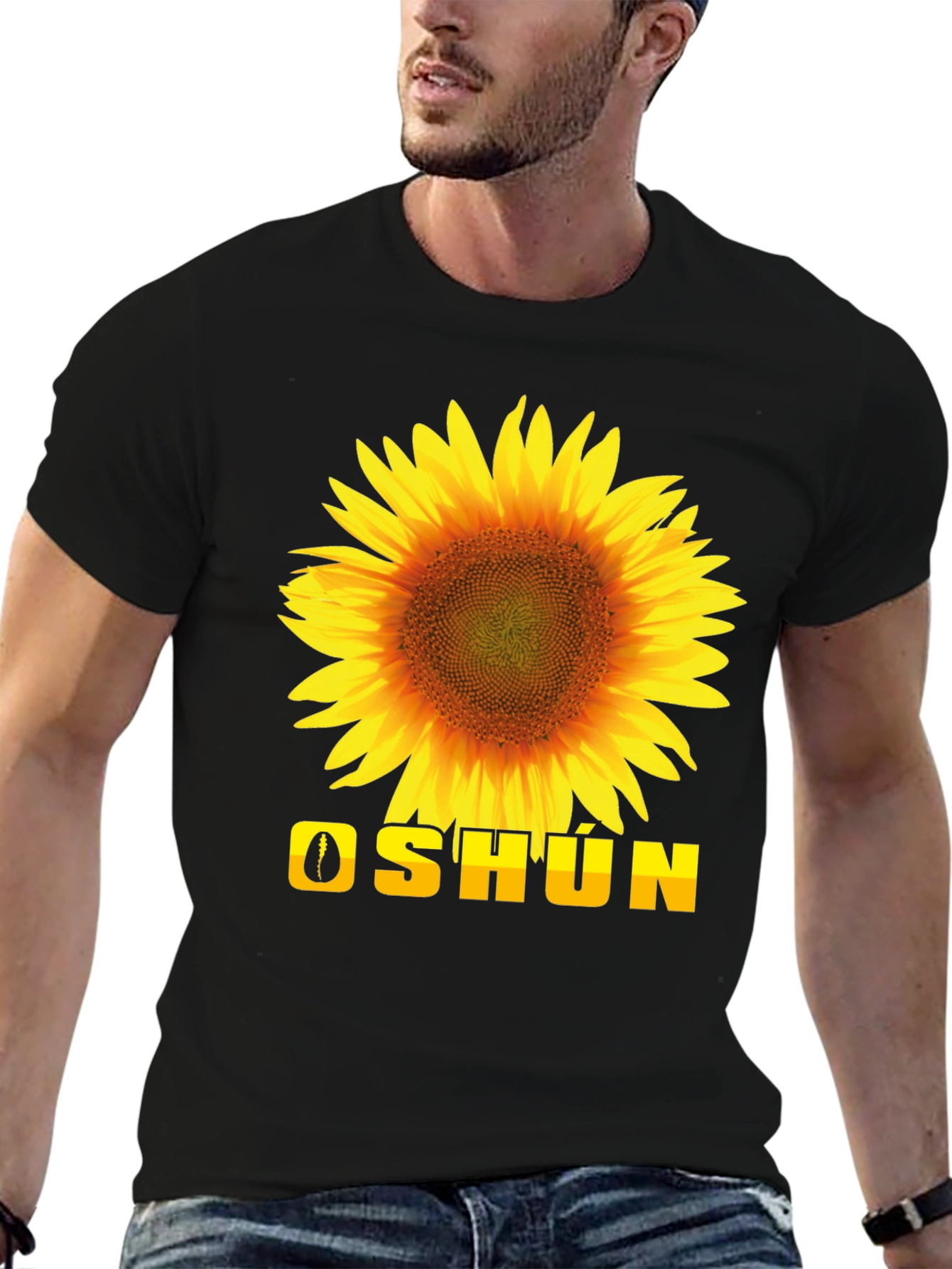 Oshun Sunflower Graphic Tee - Black Cotton T-Shirt