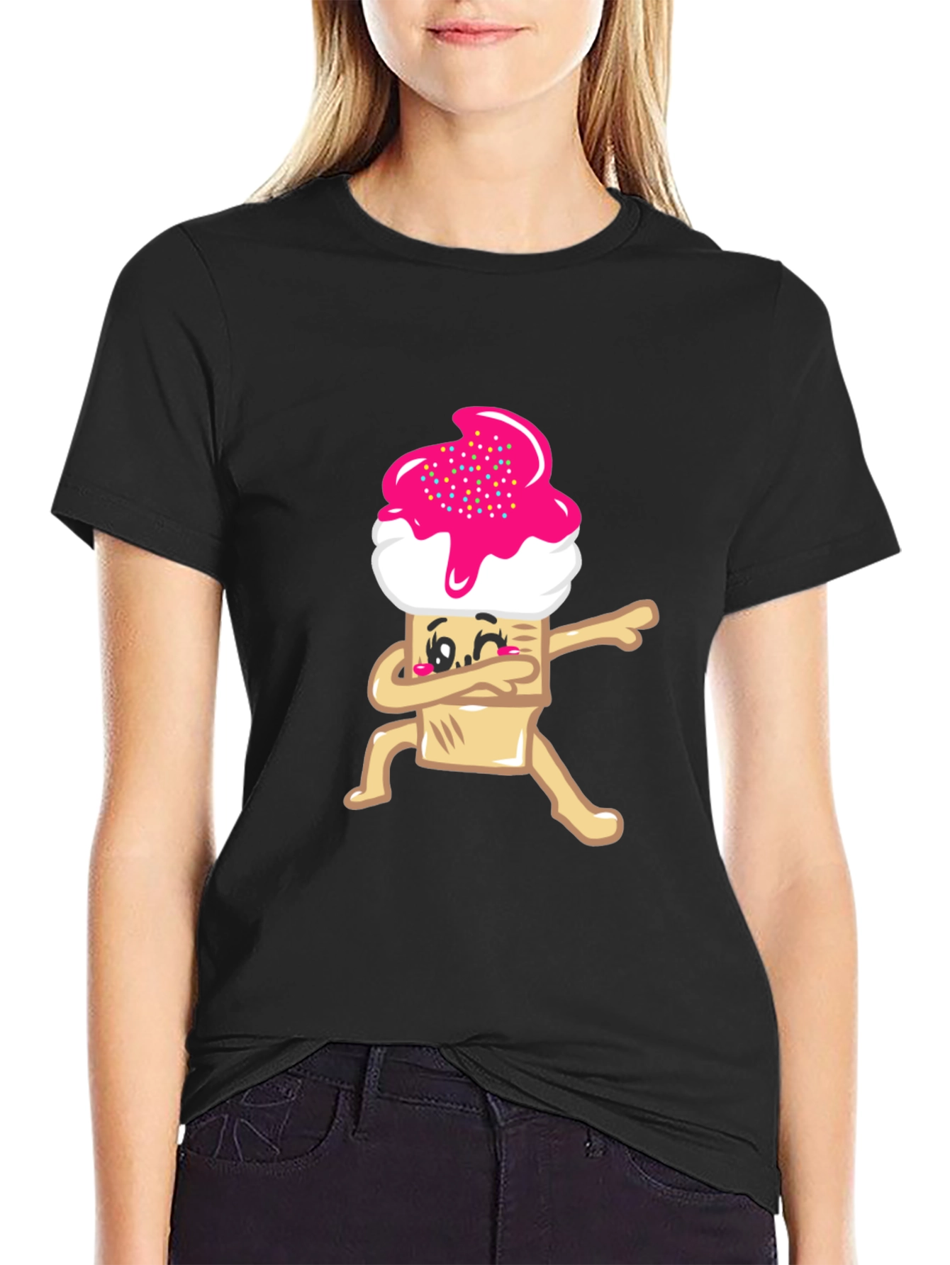 Dabbing Cupcake Graphic Tee - Black Cotton T-Shirt