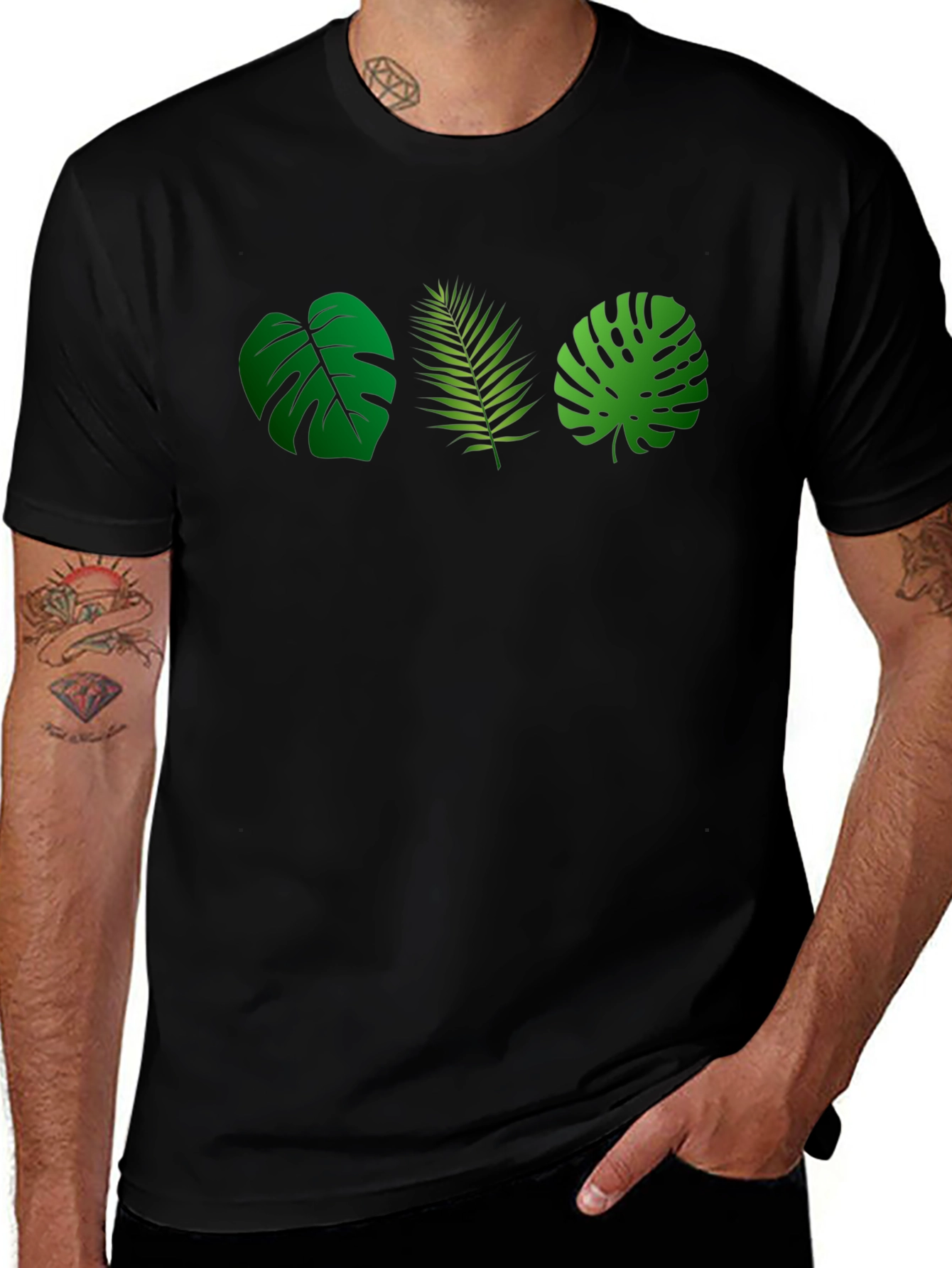 Tropical Leaves Black T-Shirt