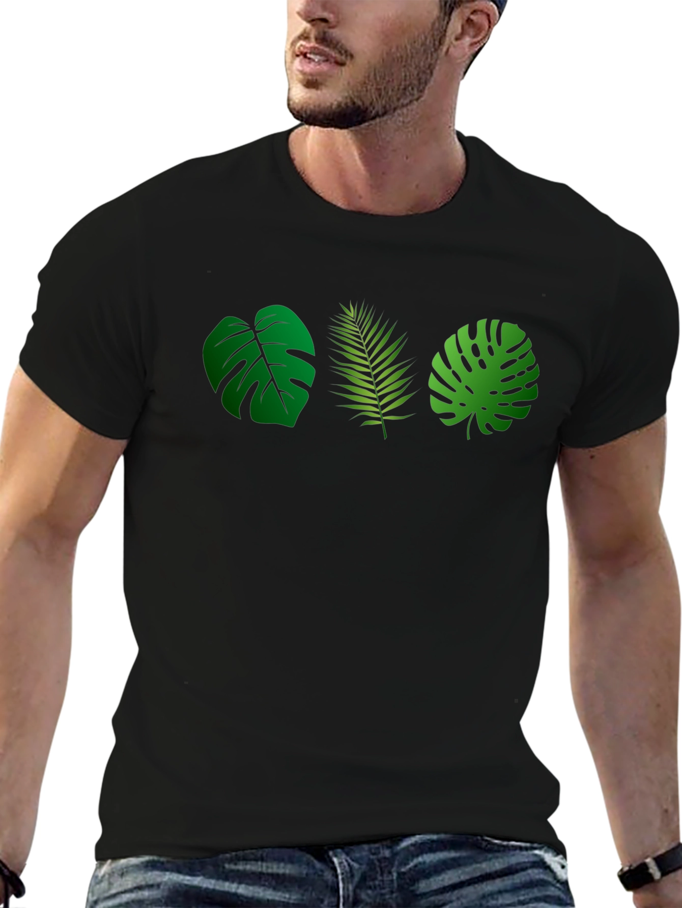Tropical Leaves Black T-Shirt