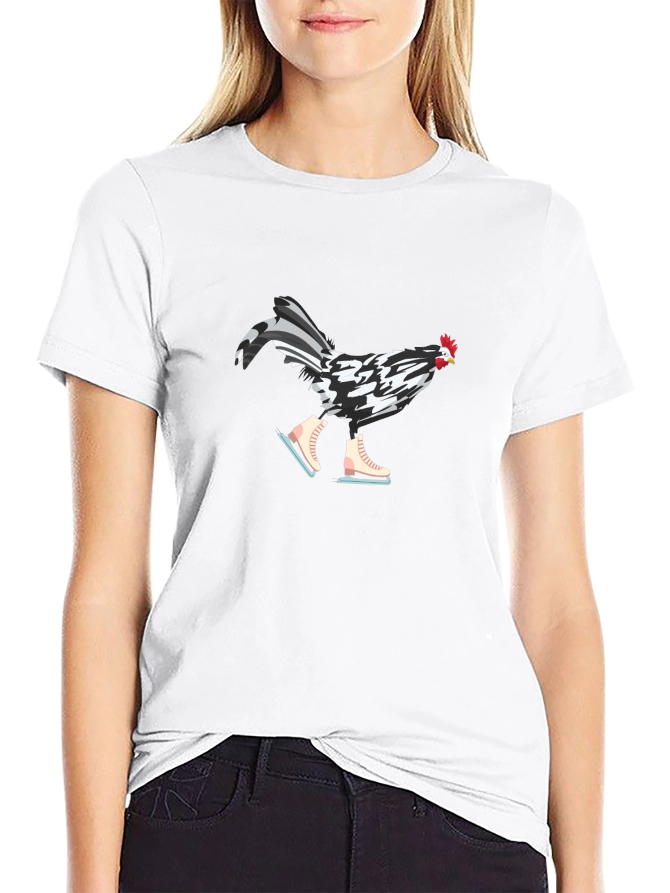 Funny Chicken on Ice Skates Graphic Tee