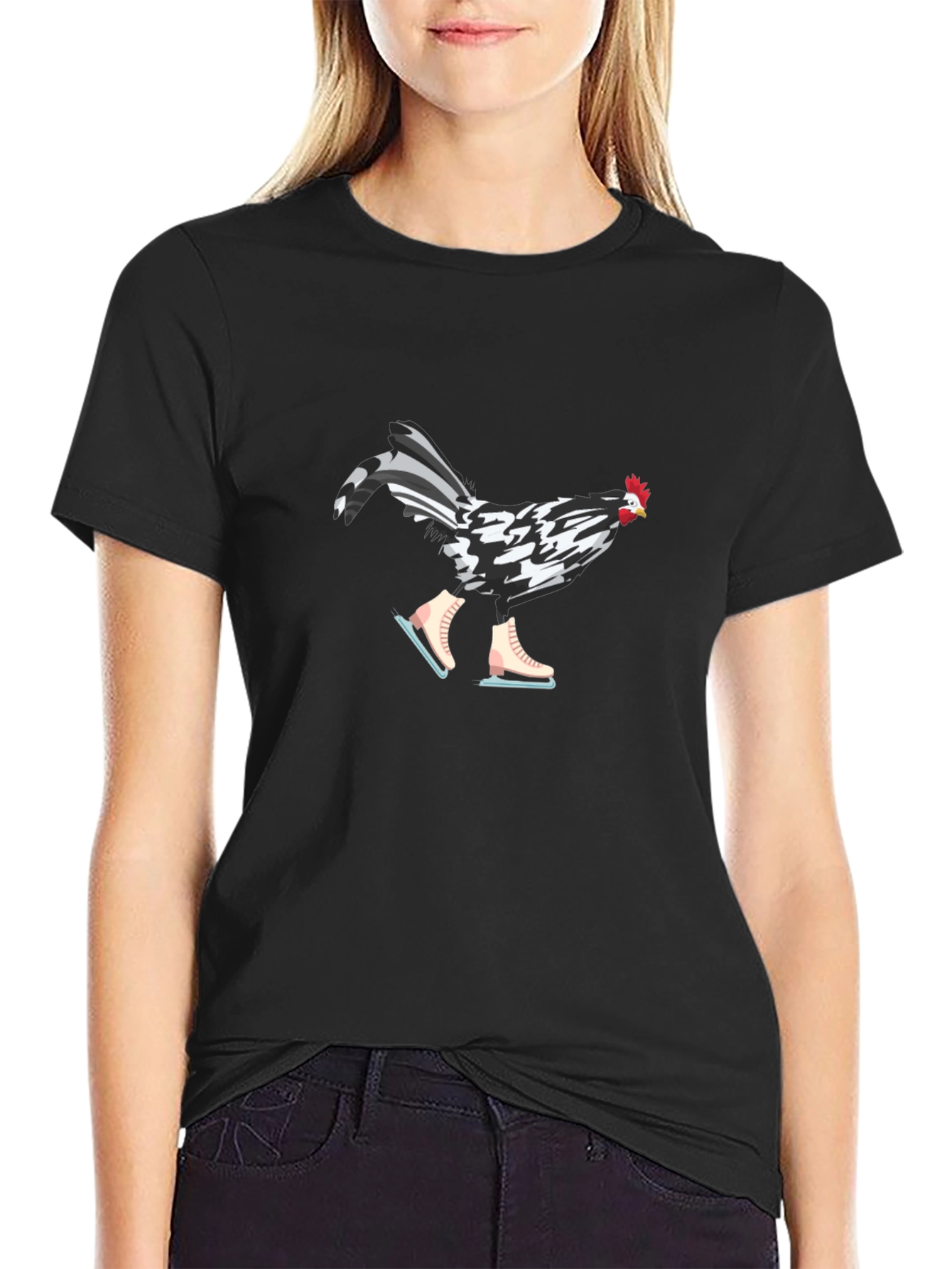 Funny Chicken on Ice Skates Graphic Tee