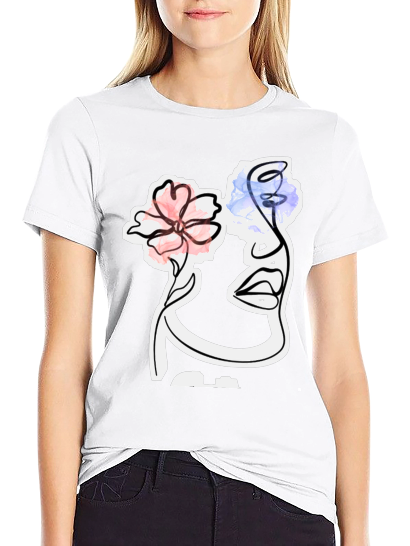 Abstract Floral Face Graphic Tee