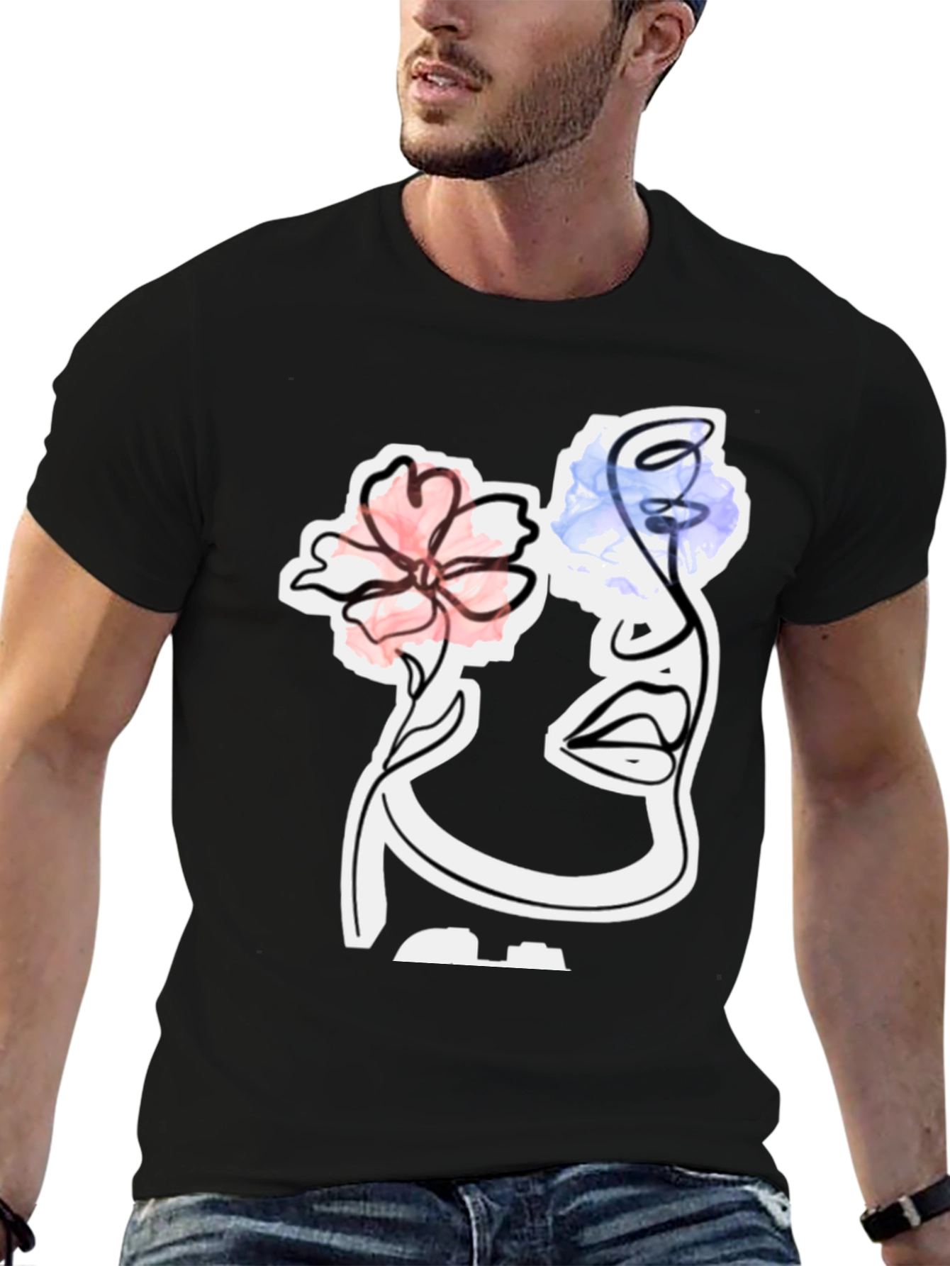 Abstract Floral Face Graphic Tee
