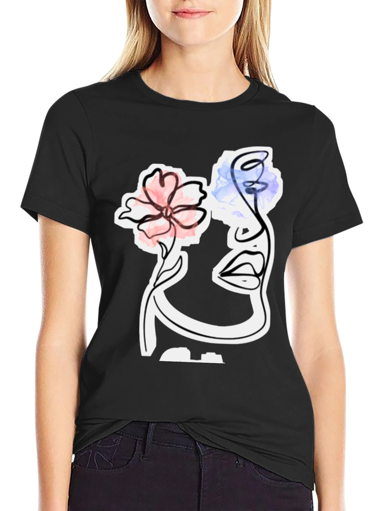 Abstract Floral Face Graphic Tee