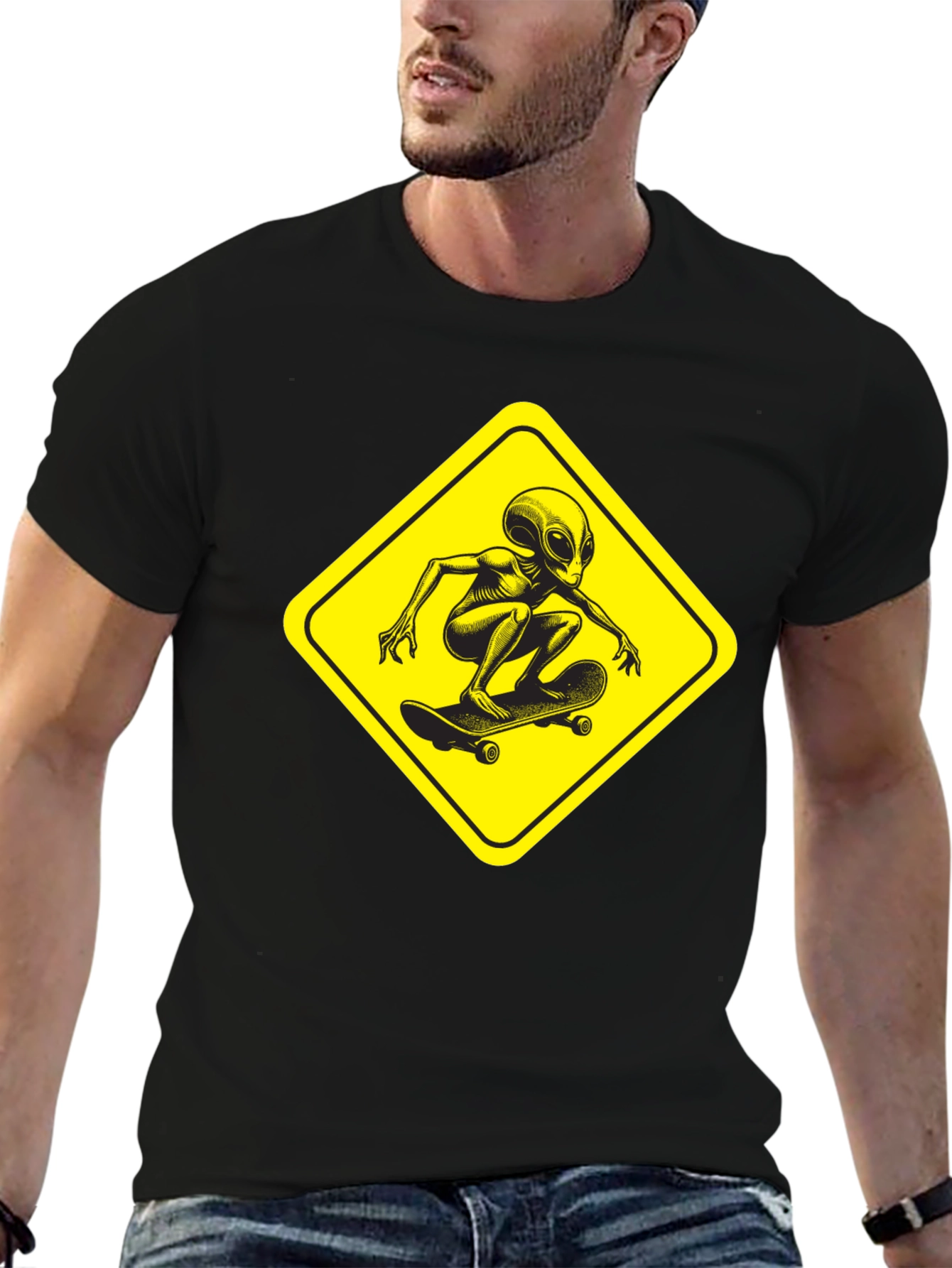 Skateboarding Alien Black T-Shirt