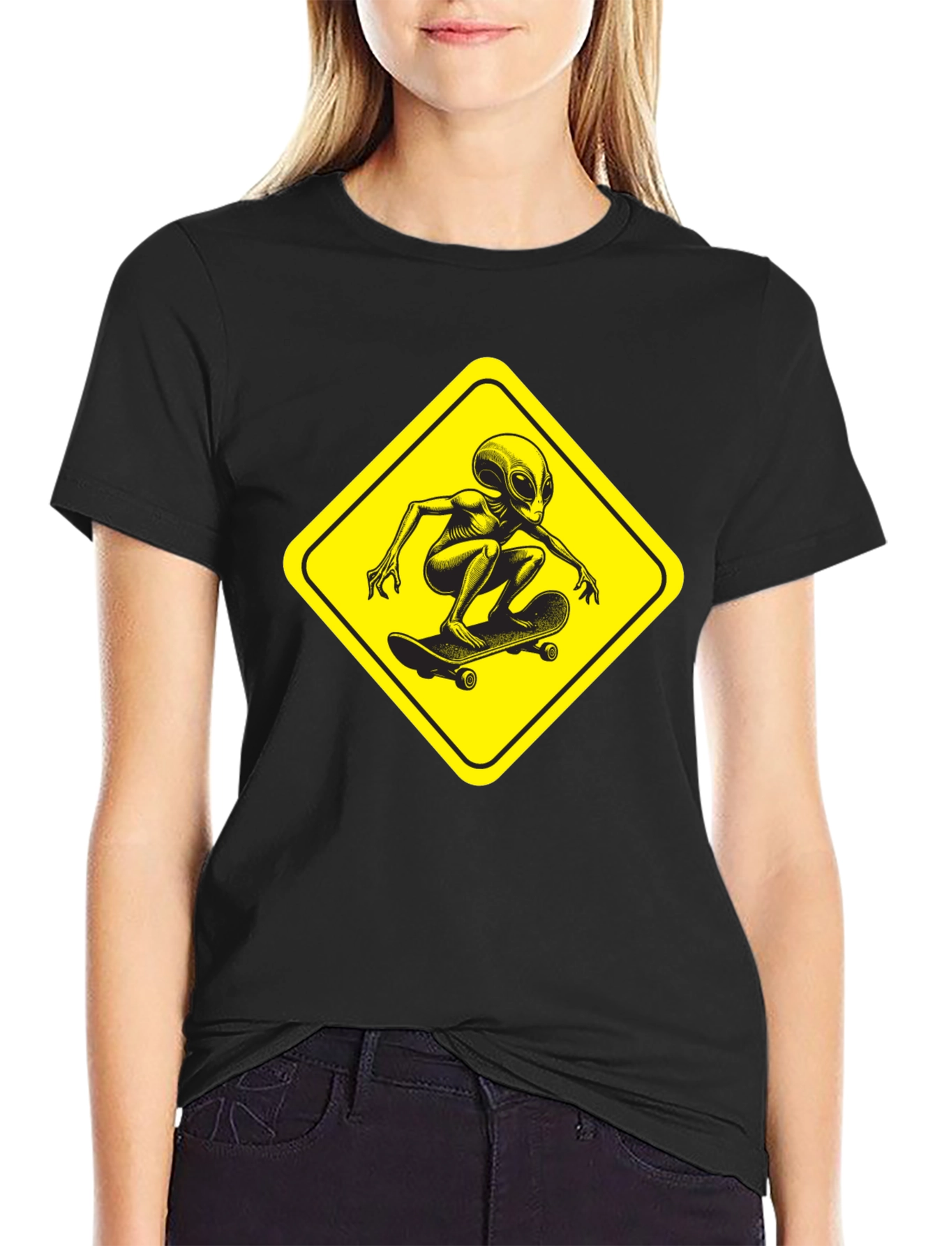 Skateboarding Alien Black T-Shirt