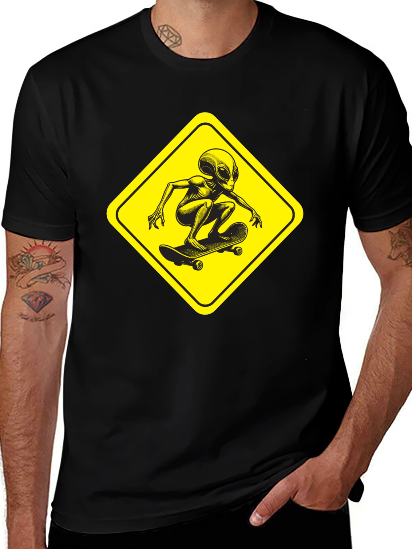 Skateboarding Alien Black T-Shirt