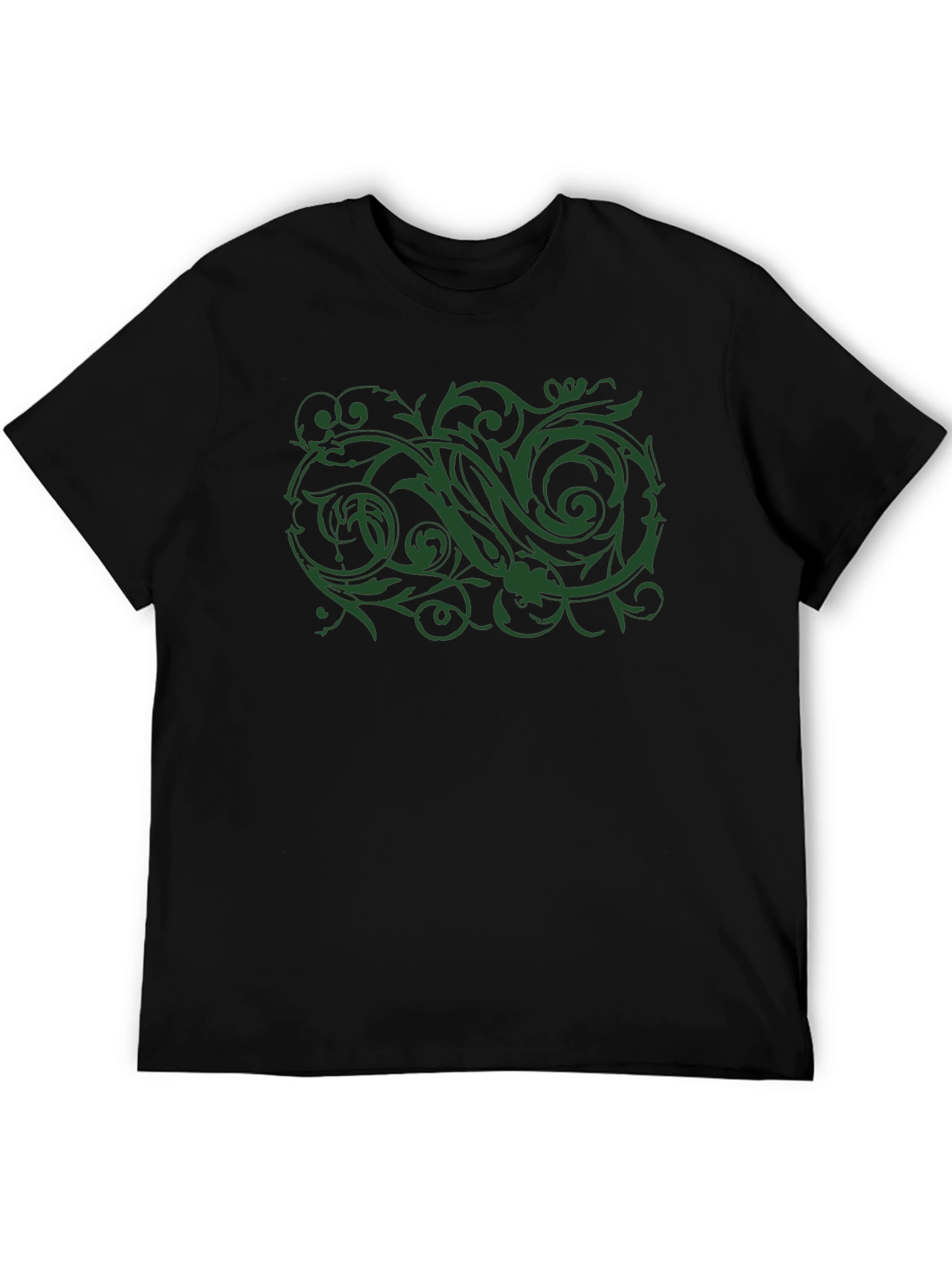 Mens Black T-Shirt with Green Floral Design