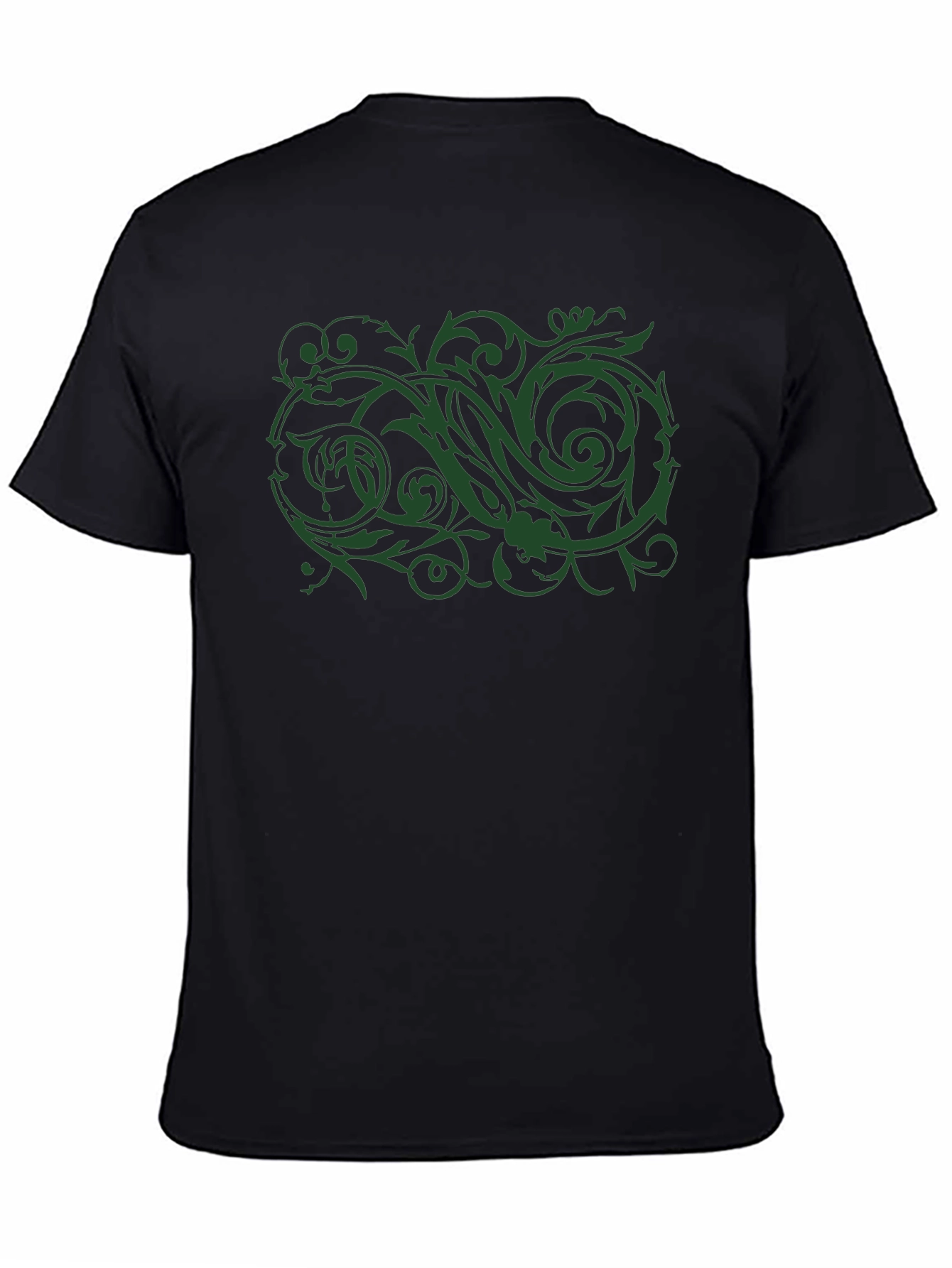 Mens Black T-Shirt with Green Floral Design
