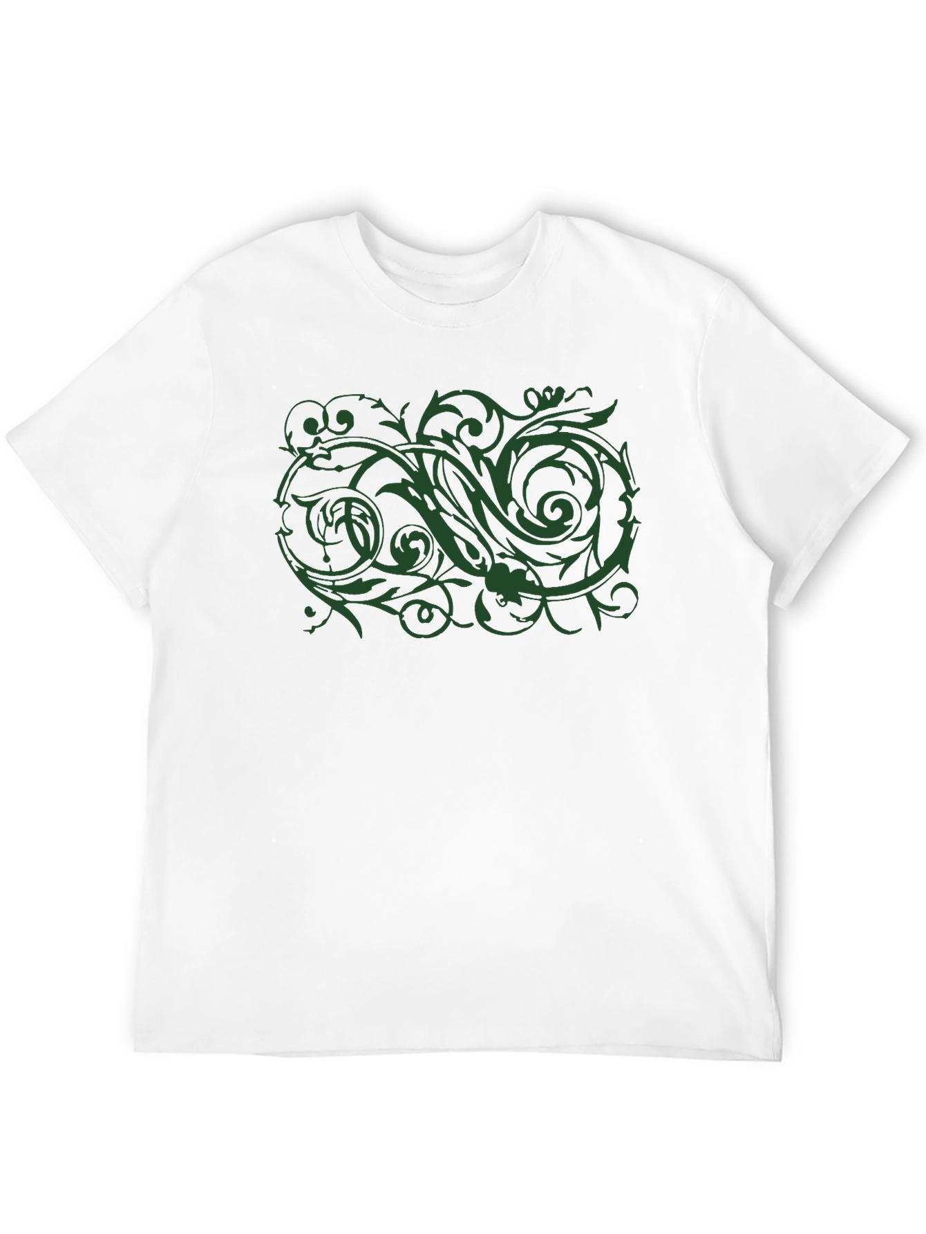 Mens Black T-Shirt with Green Floral Design