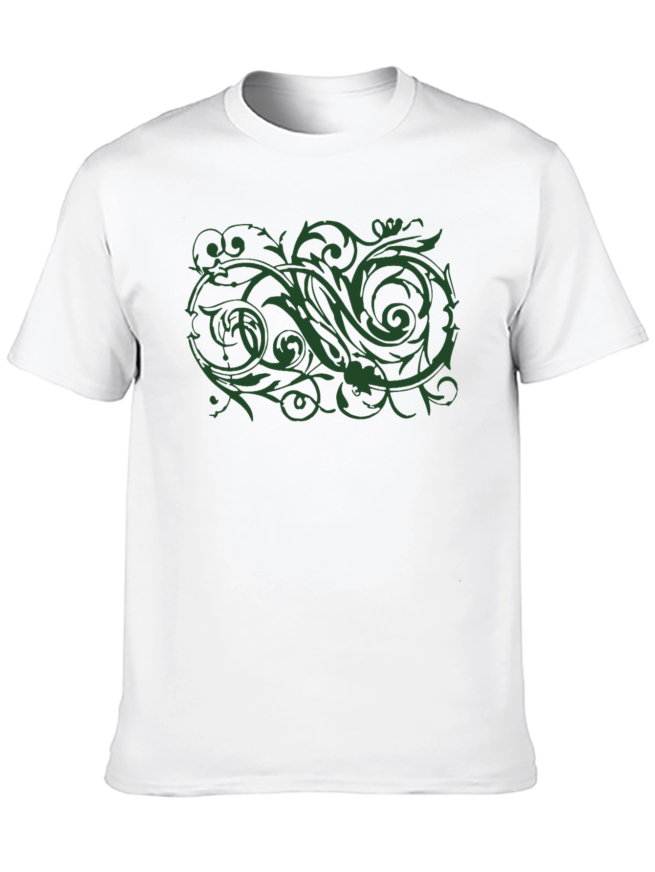 Mens Black T-Shirt with Green Floral Design