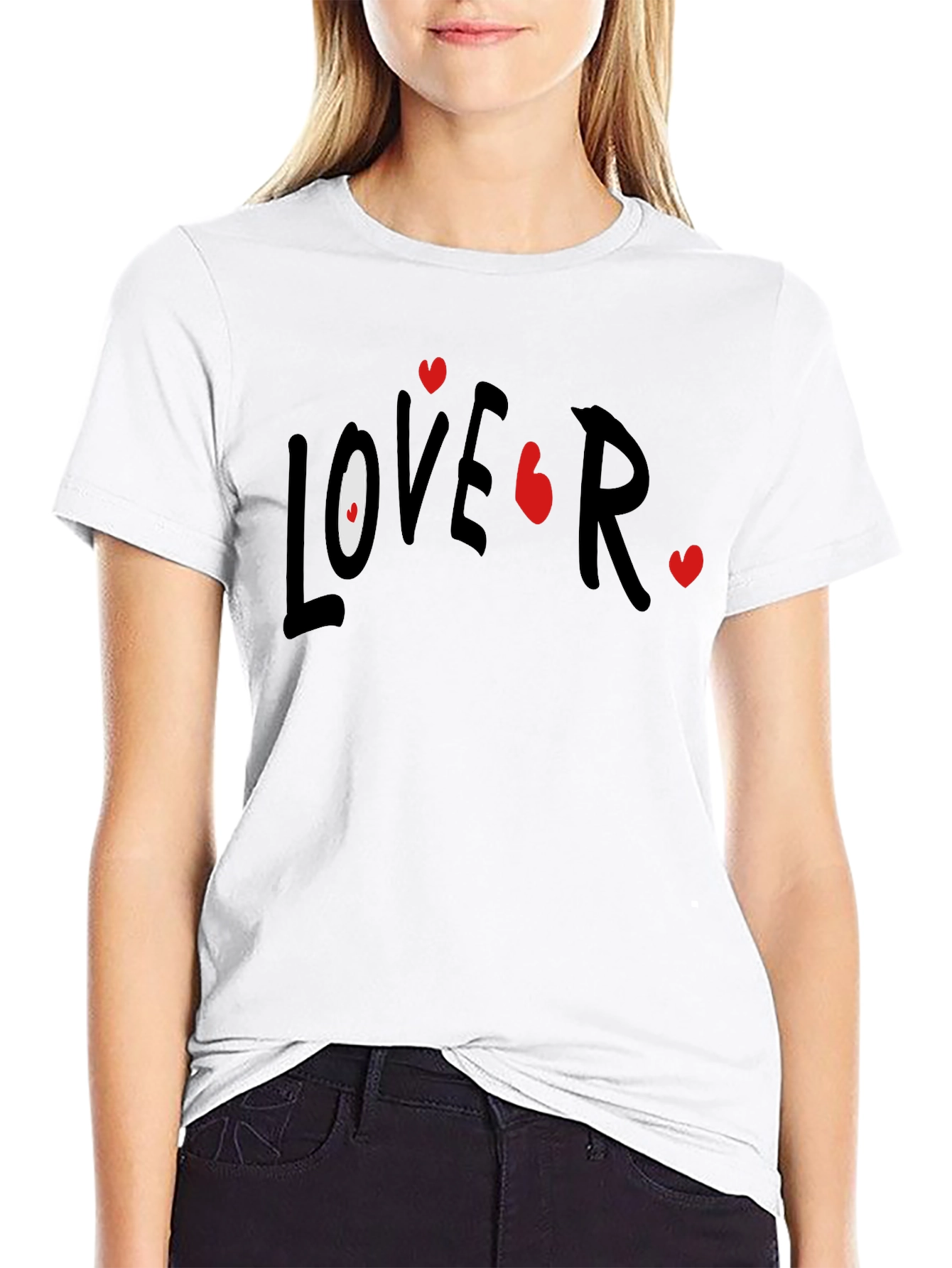 Lover T-Shirt Casual Black Tee with Graphic Print