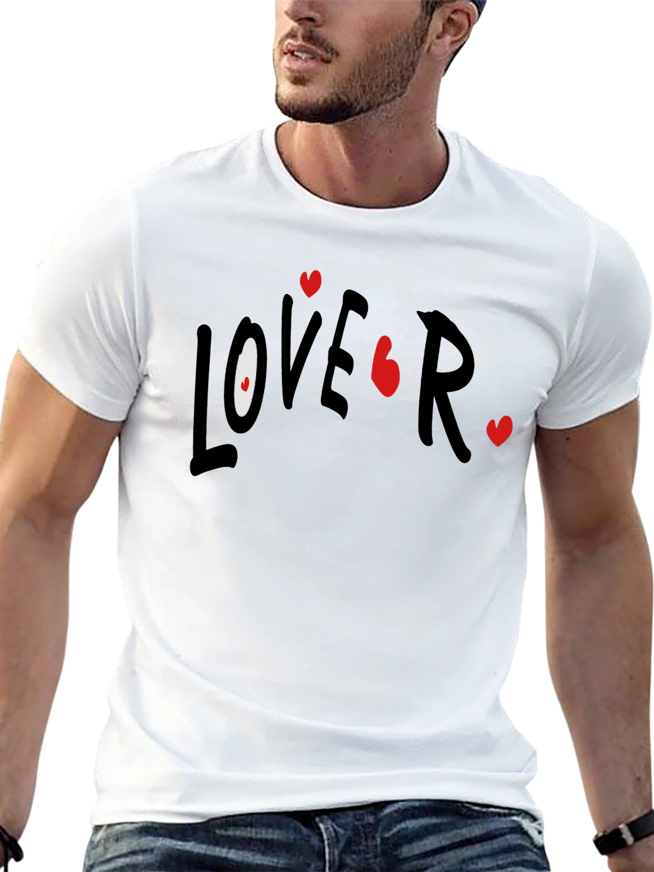 Lover T-Shirt Casual Black Tee with Graphic Print