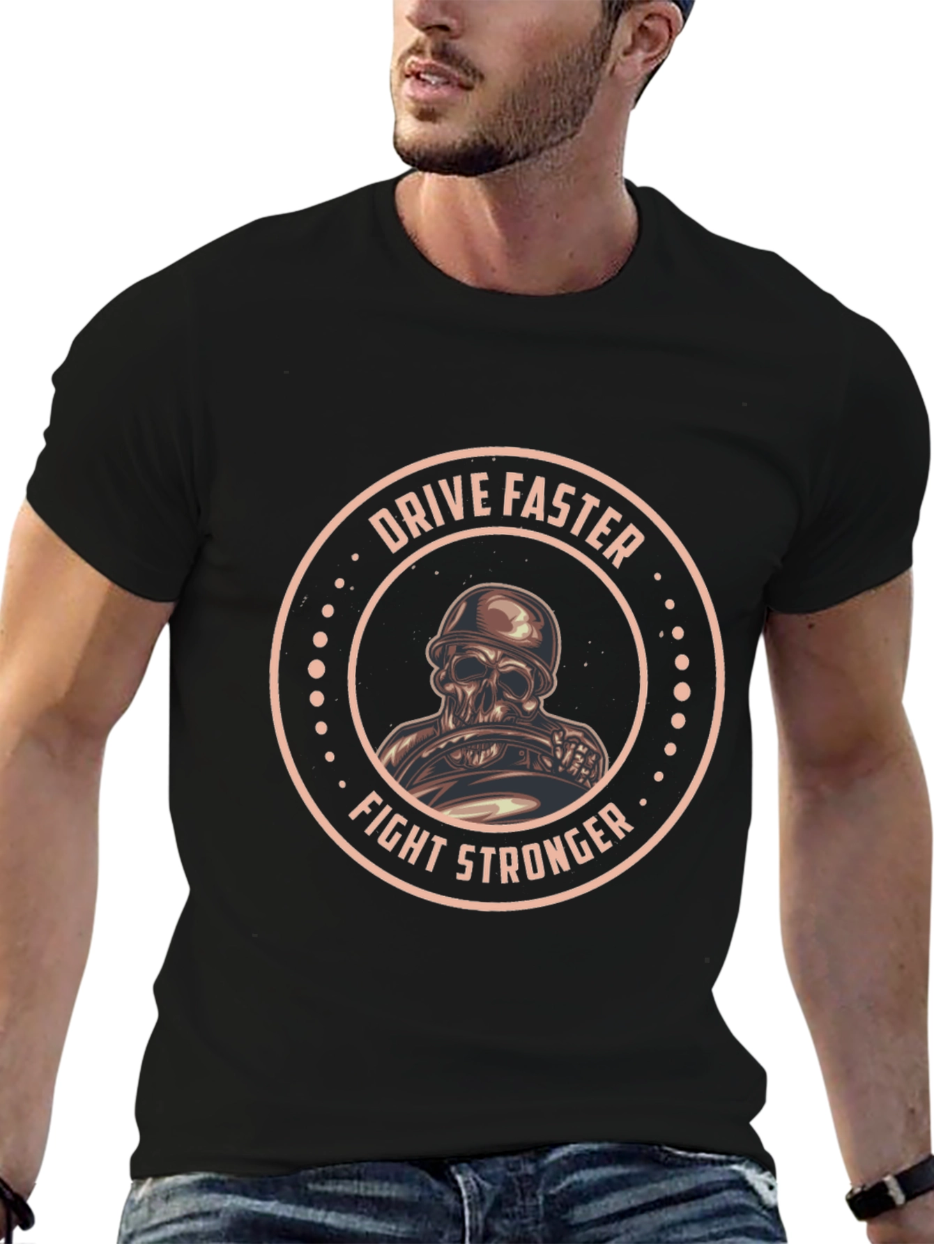 Drive Faster Fight Stronger Skull Graphic Tee