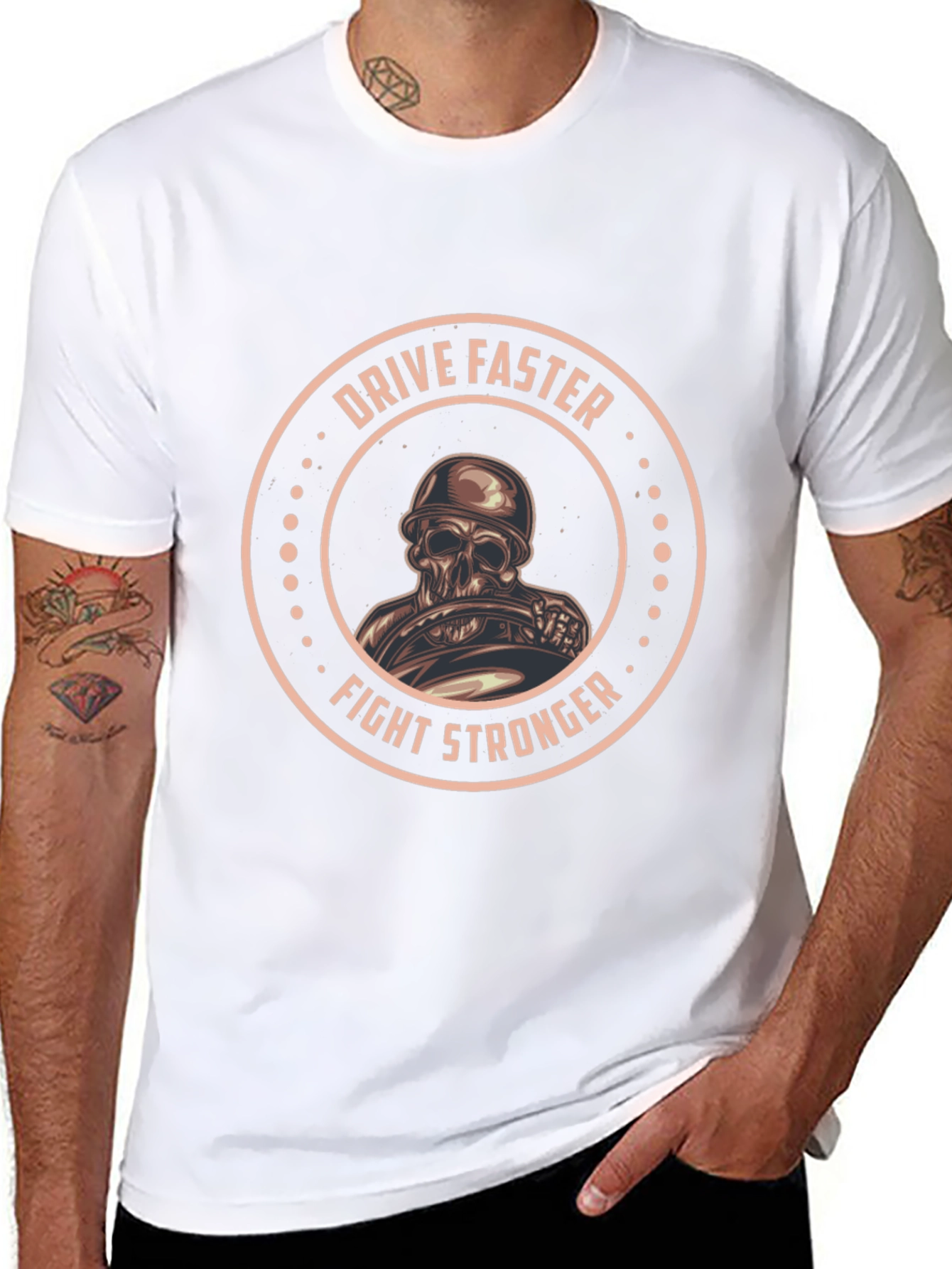 Drive Faster Fight Stronger Skull Graphic Tee
