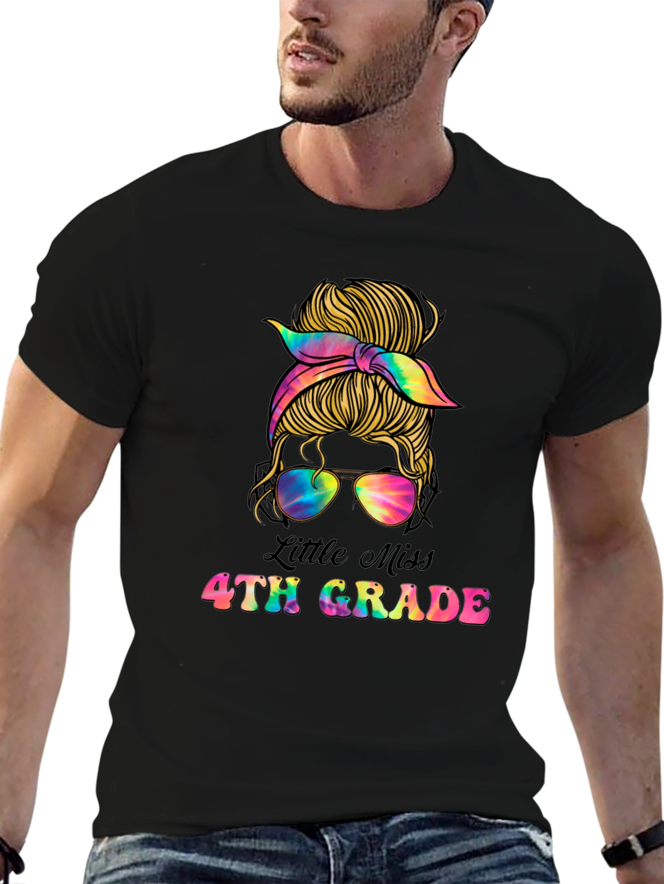 Little Miss 4th Grade Messy Bun T-Shirt