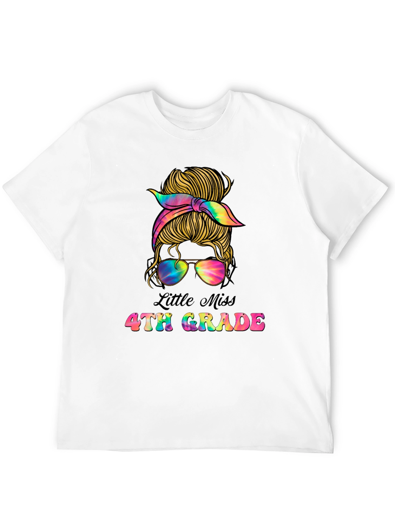 Little Miss 4th Grade Messy Bun T-Shirt