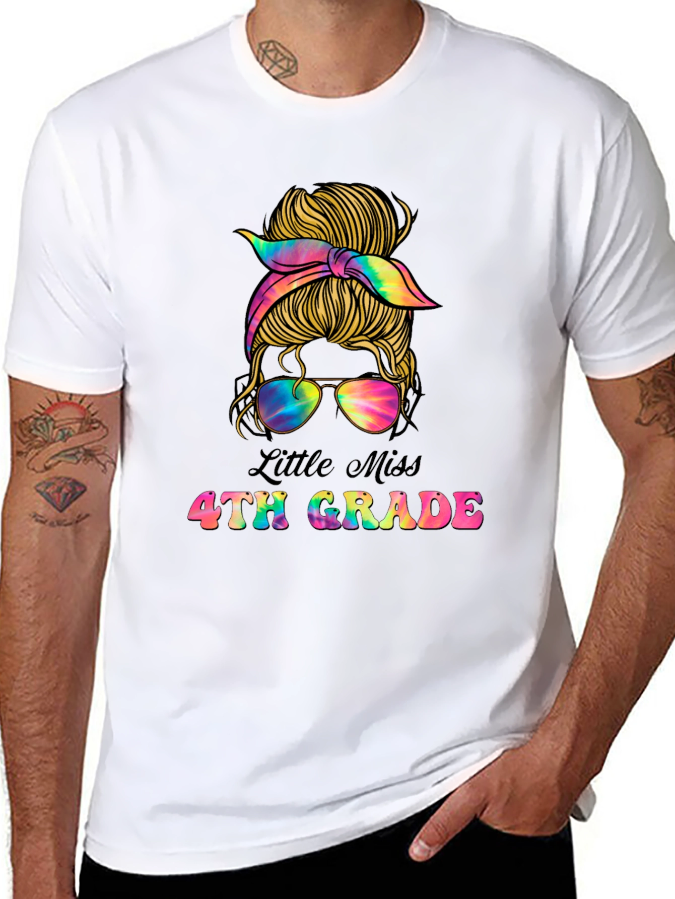 Little Miss 4th Grade Messy Bun T-Shirt