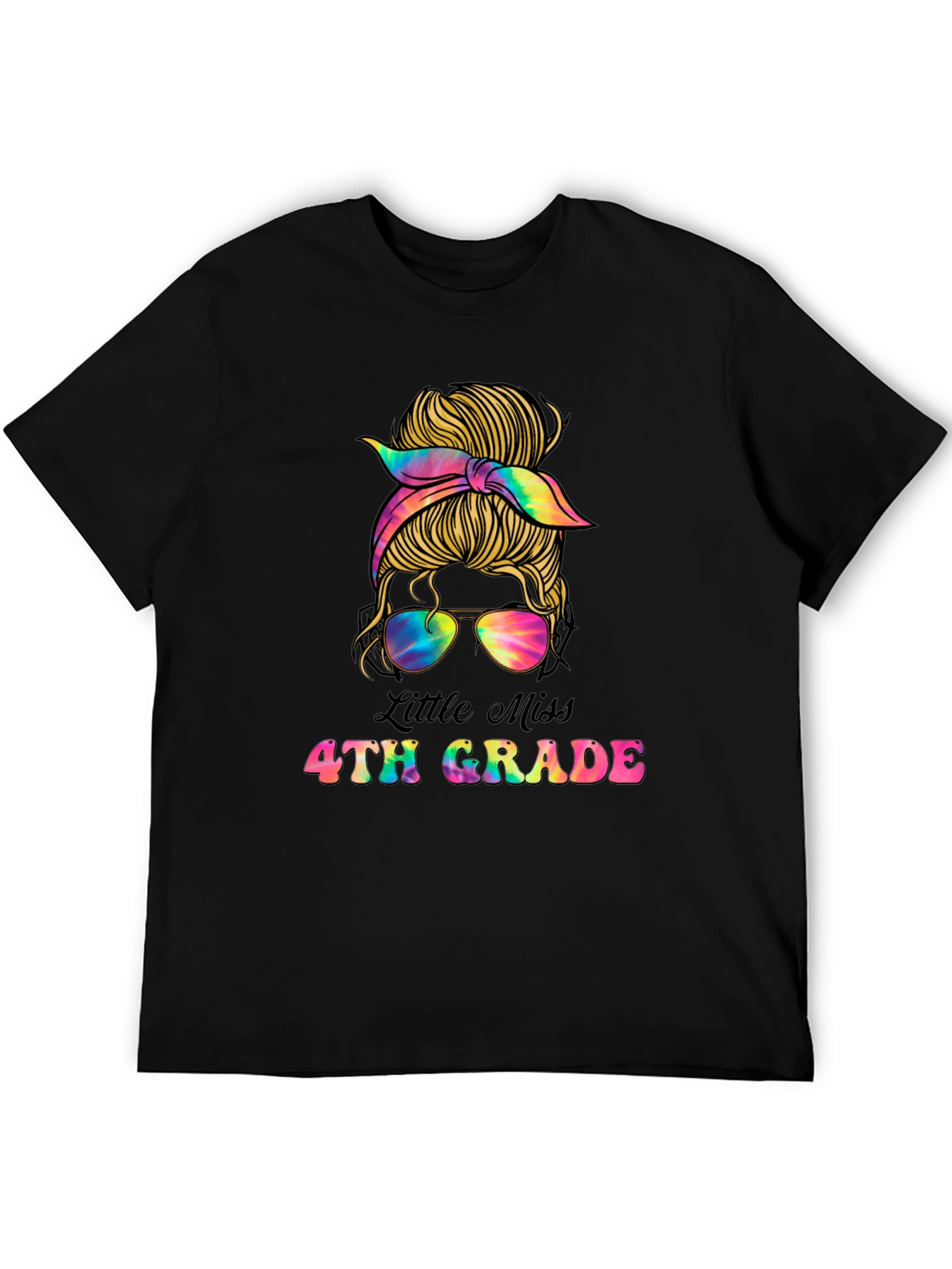 Little Miss 4th Grade Messy Bun T-Shirt
