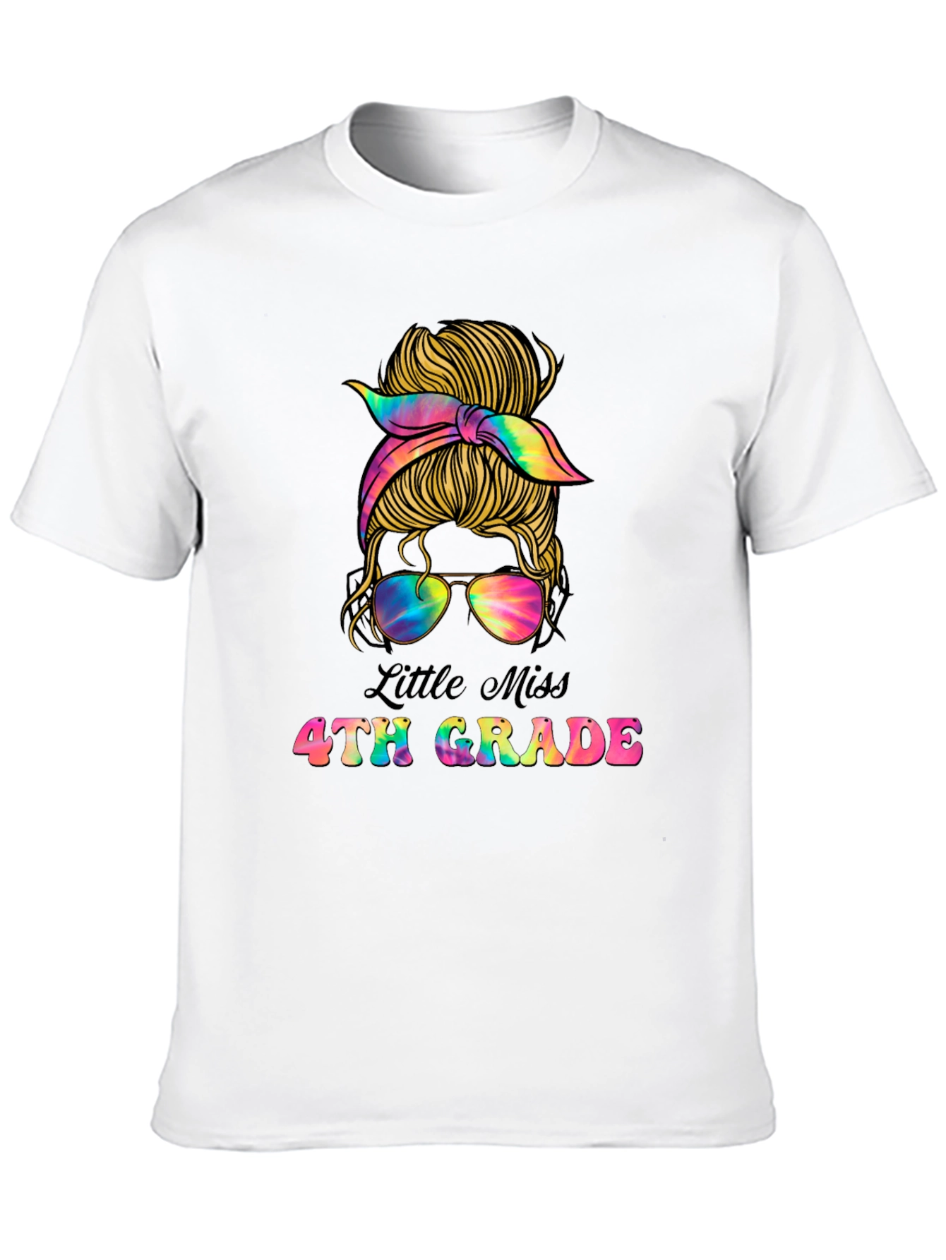 Little Miss 4th Grade Messy Bun T-Shirt