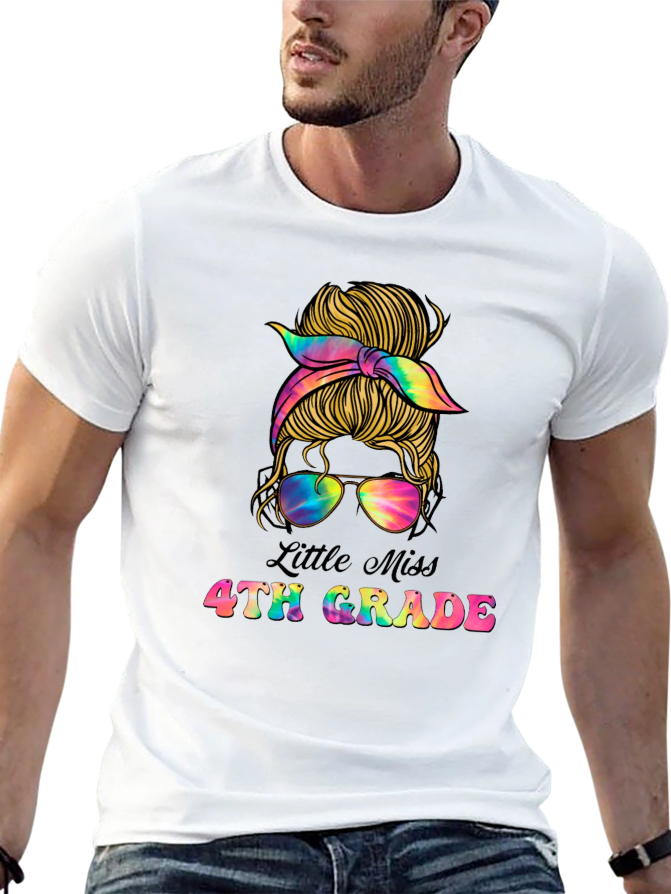 Little Miss 4th Grade Messy Bun T-Shirt