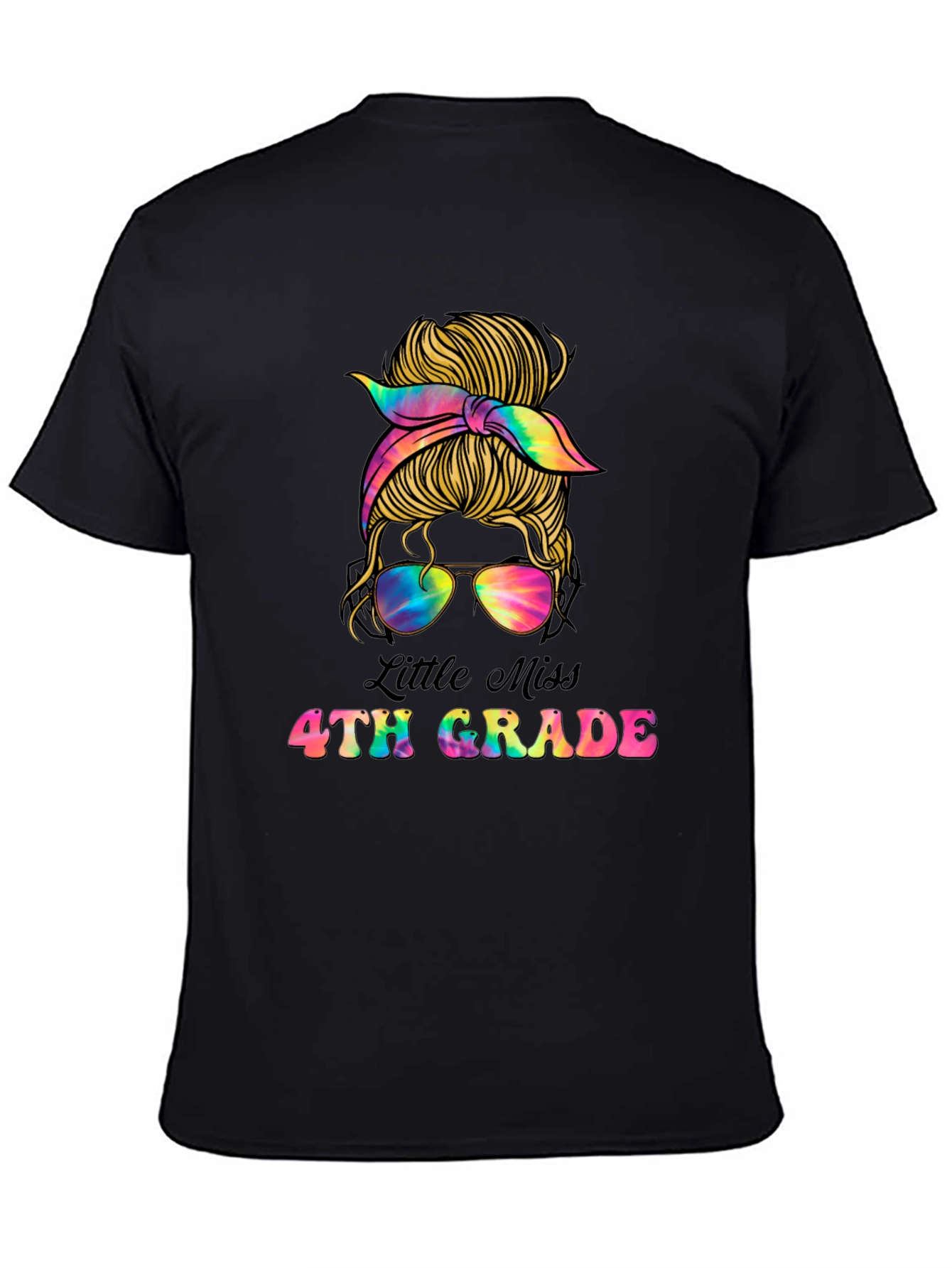 Little Miss 4th Grade Messy Bun T-Shirt
