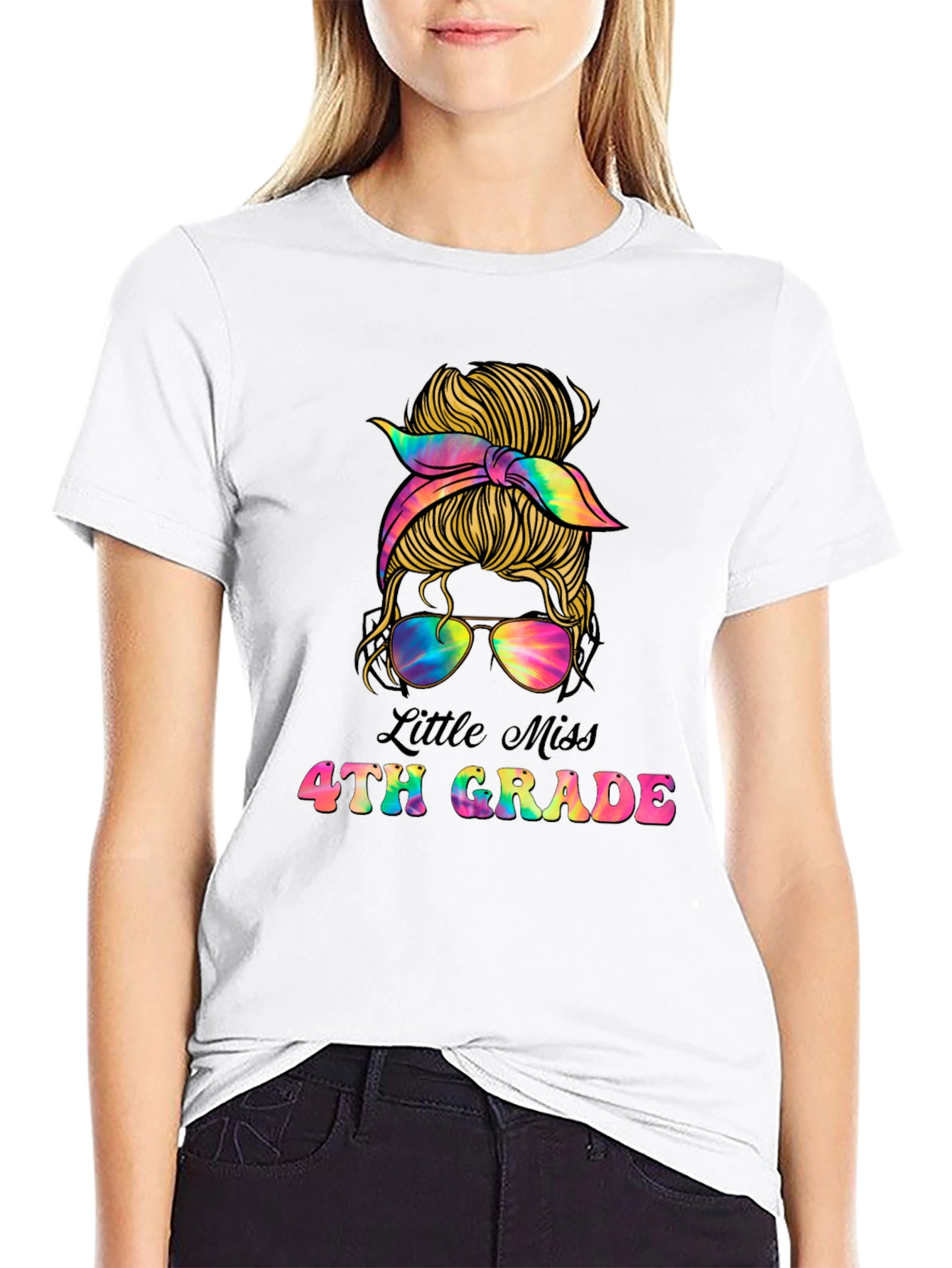Little Miss 4th Grade Messy Bun T-Shirt