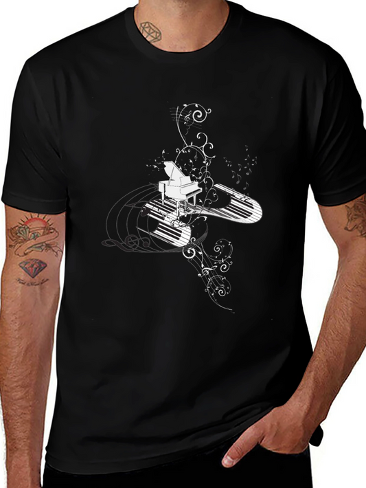 Piano Keys Graphic Tee - Black Cotton Blend