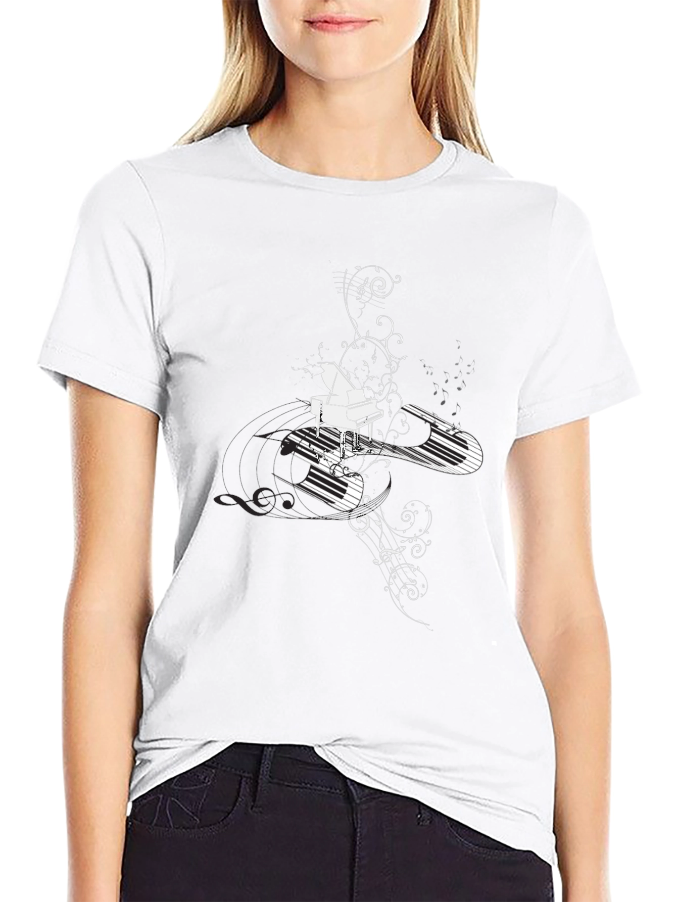 Piano Keys Graphic Tee - Black Cotton Blend