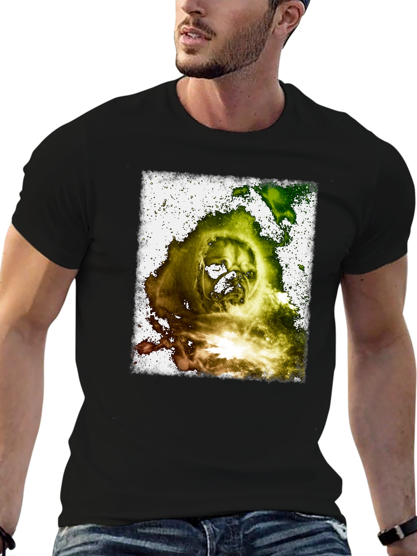 Distressed Pug Graphic Black T-Shirt