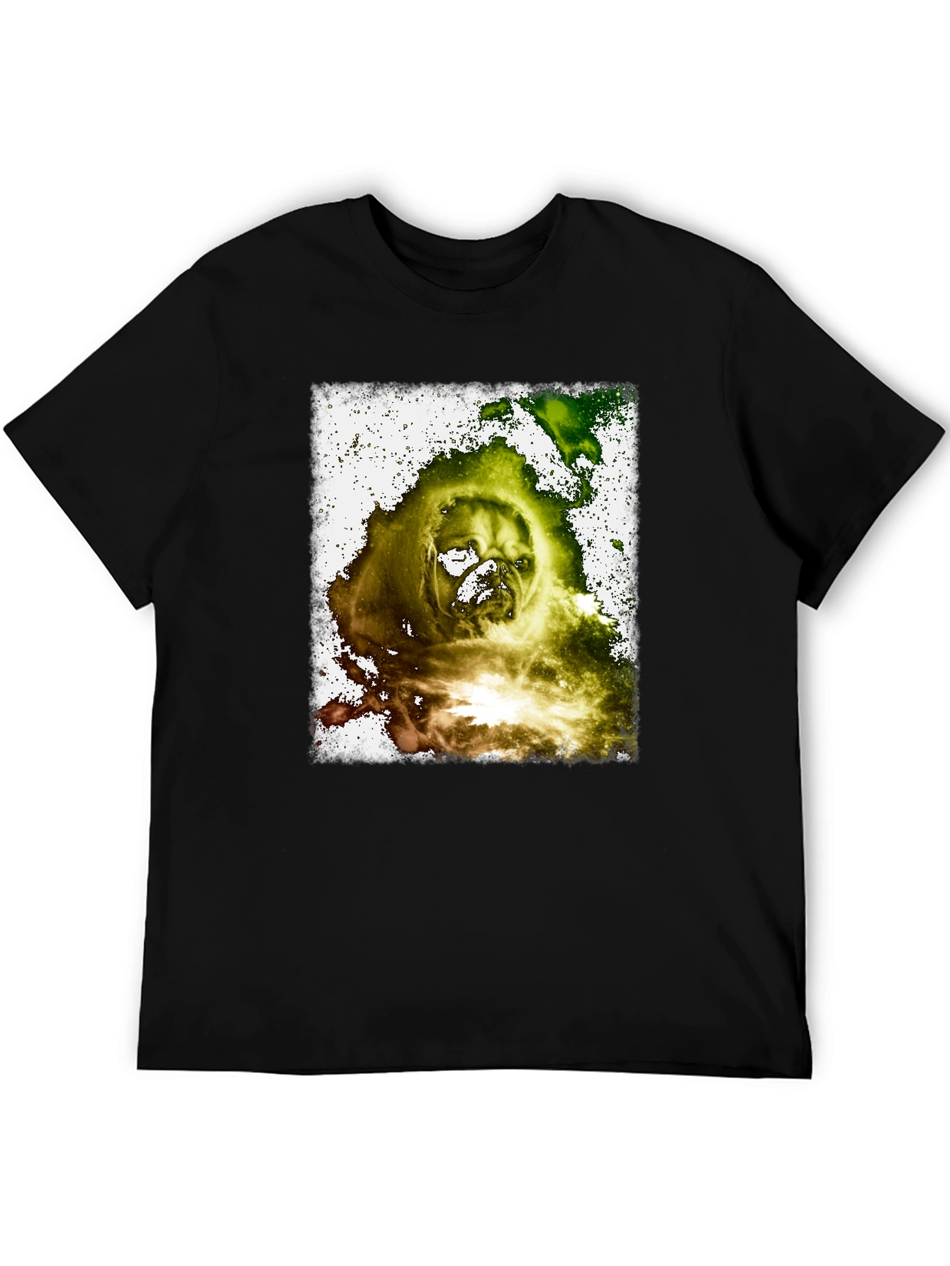 Distressed Pug Graphic Black T-Shirt