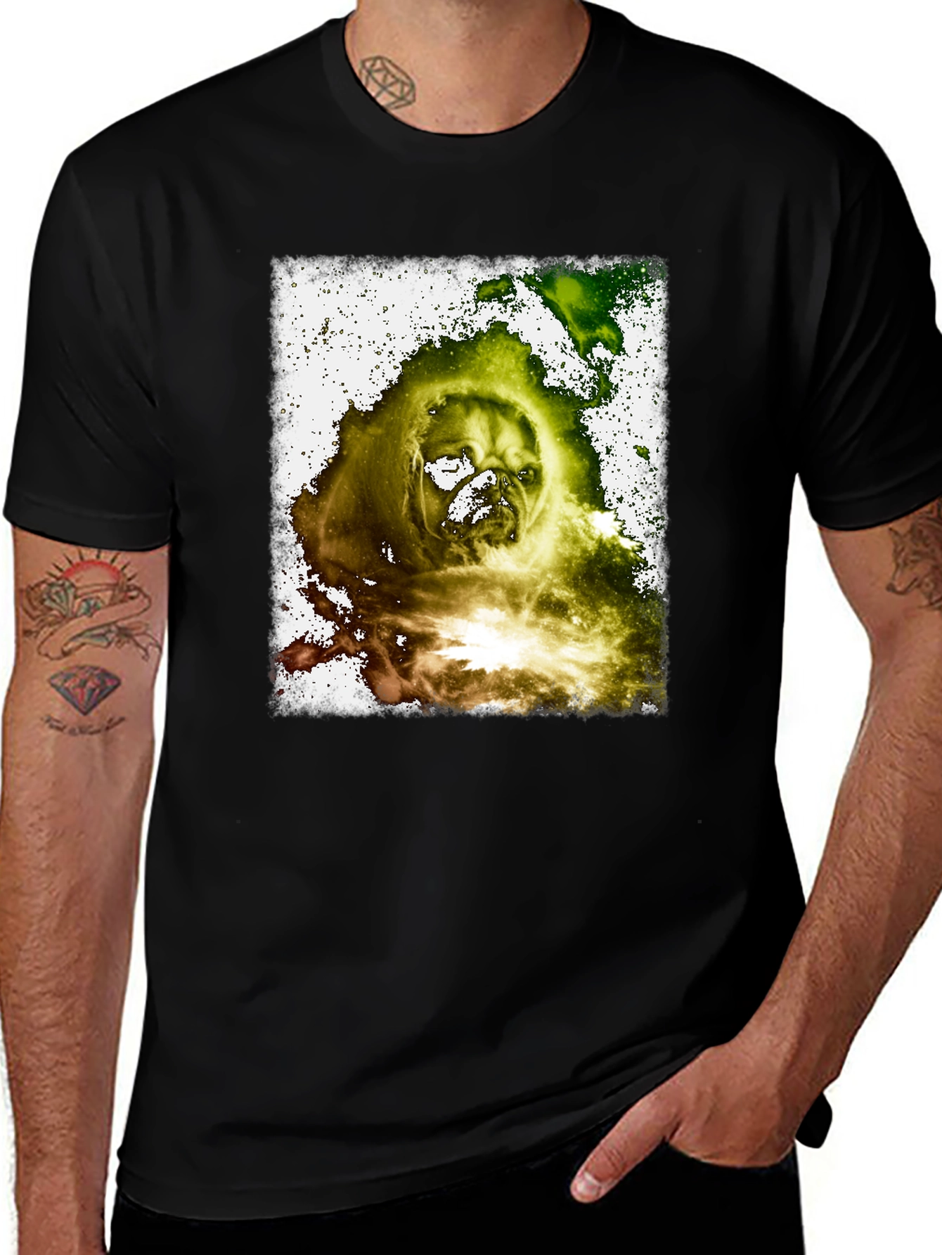 Distressed Pug Graphic Black T-Shirt